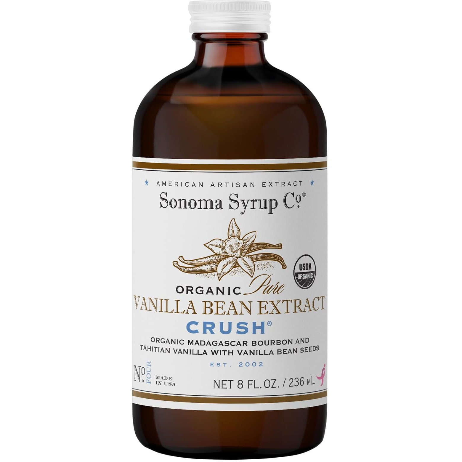 Sonoma Syrup Co Organic Pure Vanilla Bean Extract "&quotCrush"", 8 Oz