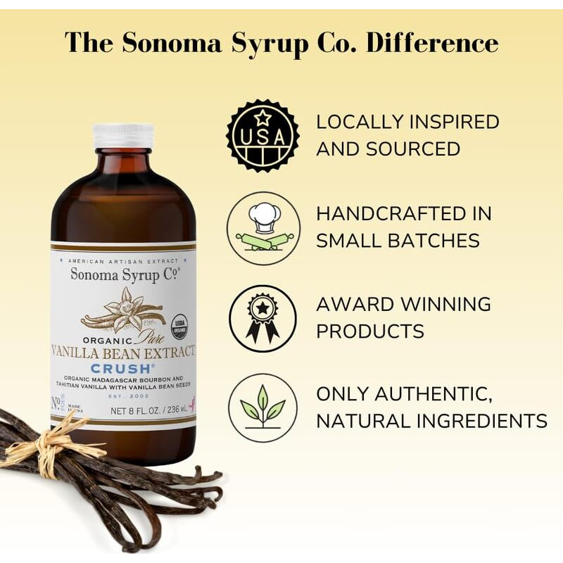 Sonoma Syrup Co Organic Pure Vanilla Bean Extract "&quotCrush"", 8 Oz