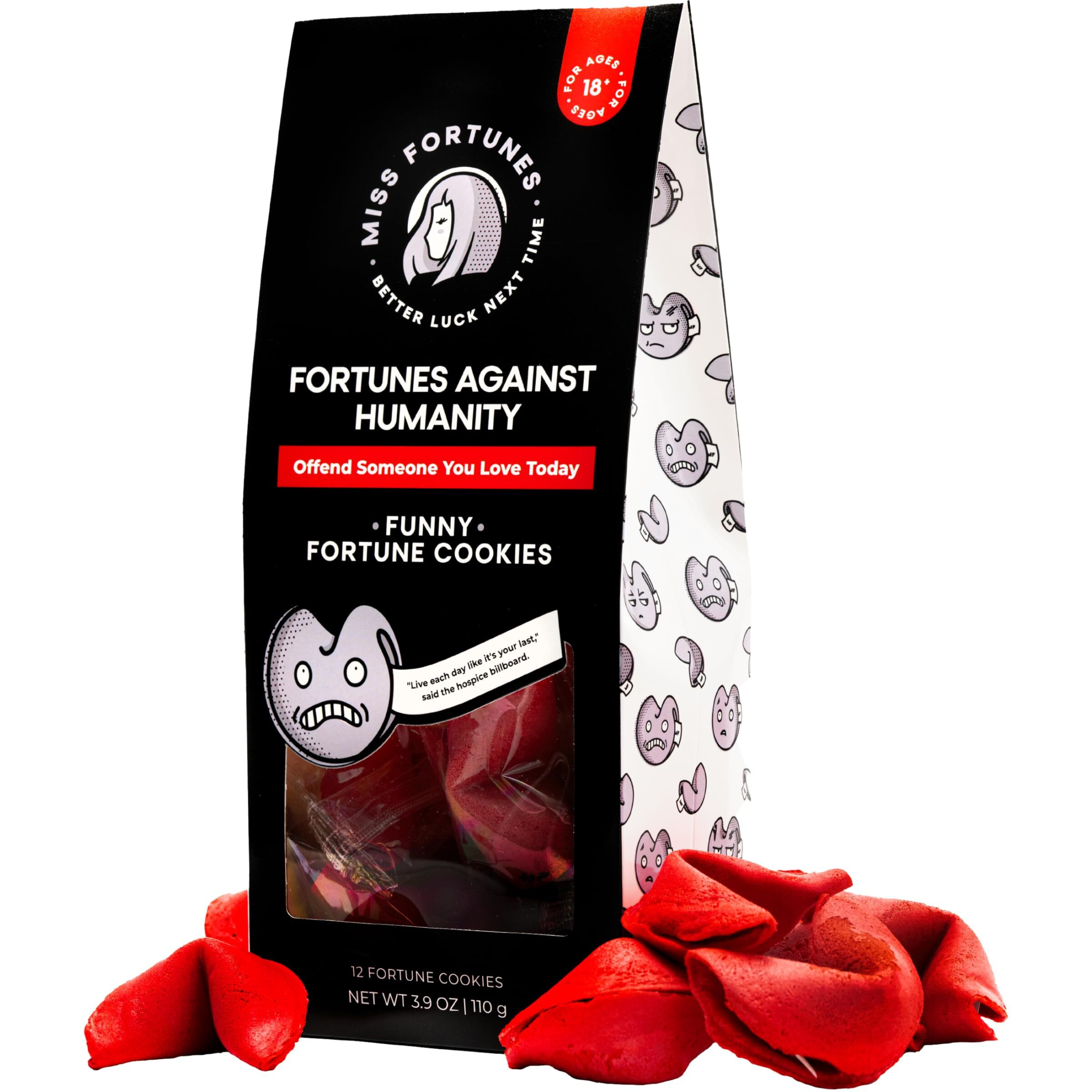 Miss Fortunes, Funny Fortune Cookies, Fortunes Against Humanity, Offend Someone You Love Today Adult Party Idea With Dark Humor (Bag Of 12 Individually Wrapped Cookies)