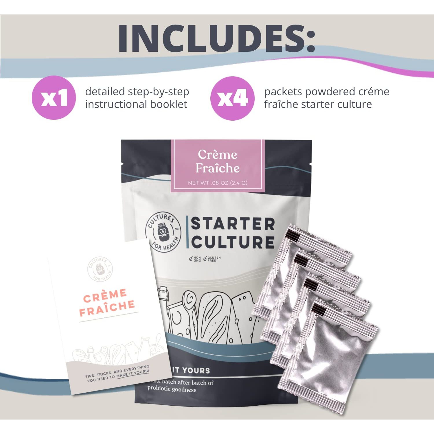 Cultures For Health Crme Frache Starter Culture | 4 Packets Direct-Set Active Cultures | Diy Homemade Rich Sour Cream | Cultures On Your Counter In Just 12 Hours | Make With Cream Or Half And Half