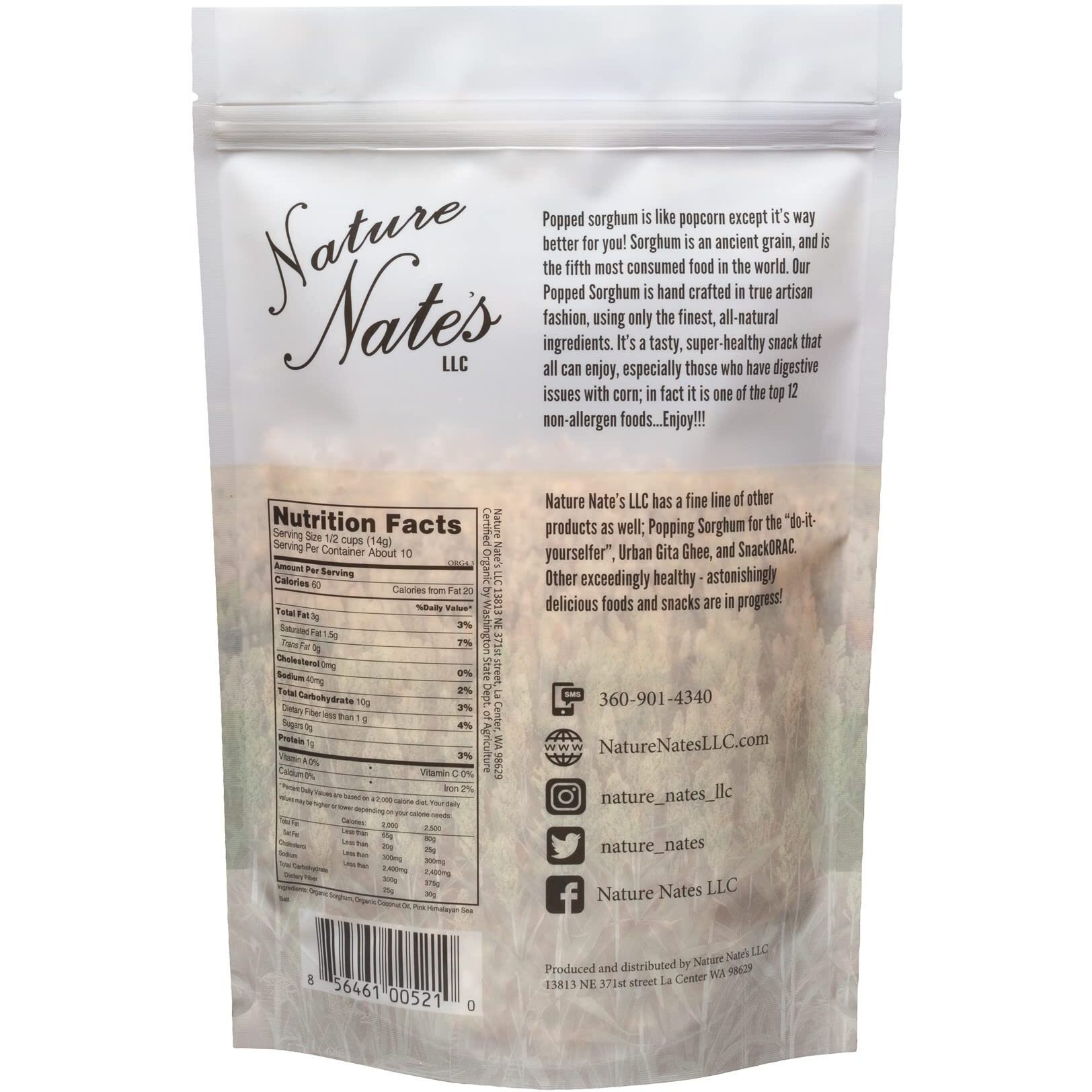 Nature Nates Popped Sorghum, Coconut Oil & Pink Himalayan Sea Salt - Organic, Keto & Gluten Free, Healthy Snacks, Better Than Popcorn, Made In Usa - 4.3 Ounce (Pack Of 6)