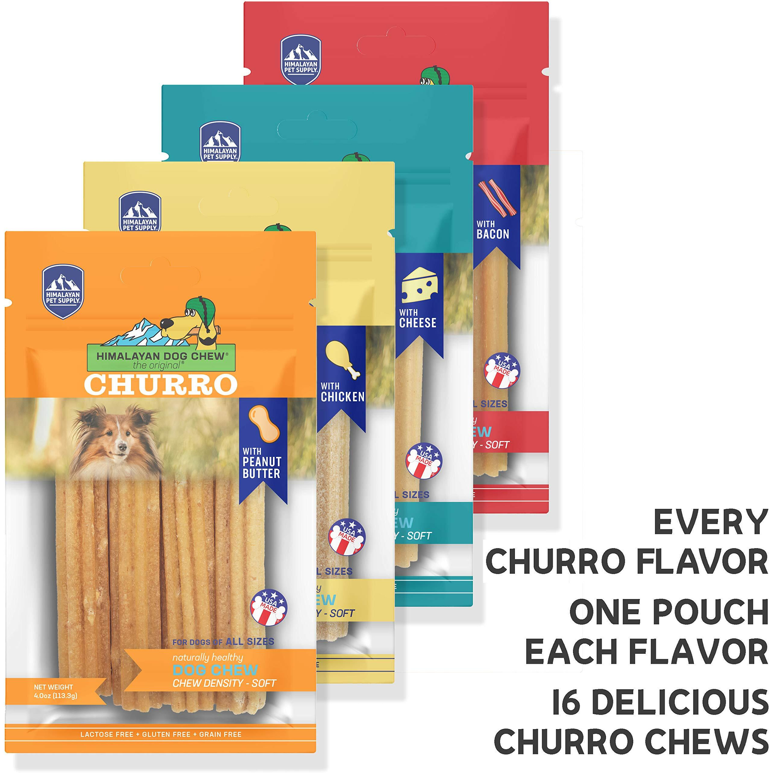 Yakychurro Himalayan Cheese Treats | Lactose Free - Gluten Free - Wheat Free -Soy Free| Usa Made | All Flavors - Cheese-Chicken-Peanut-Bacon | 4 Resealable Pouches