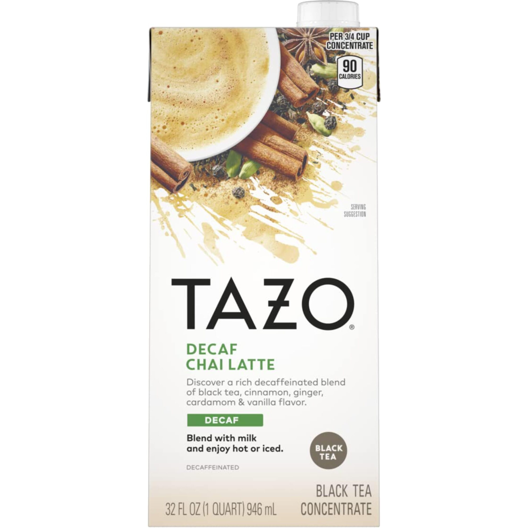 Tazo Decaffeinated Chai Latte Black Tea Concentrate (Pack Of 2), 32 Oz With By The Cup Coasters