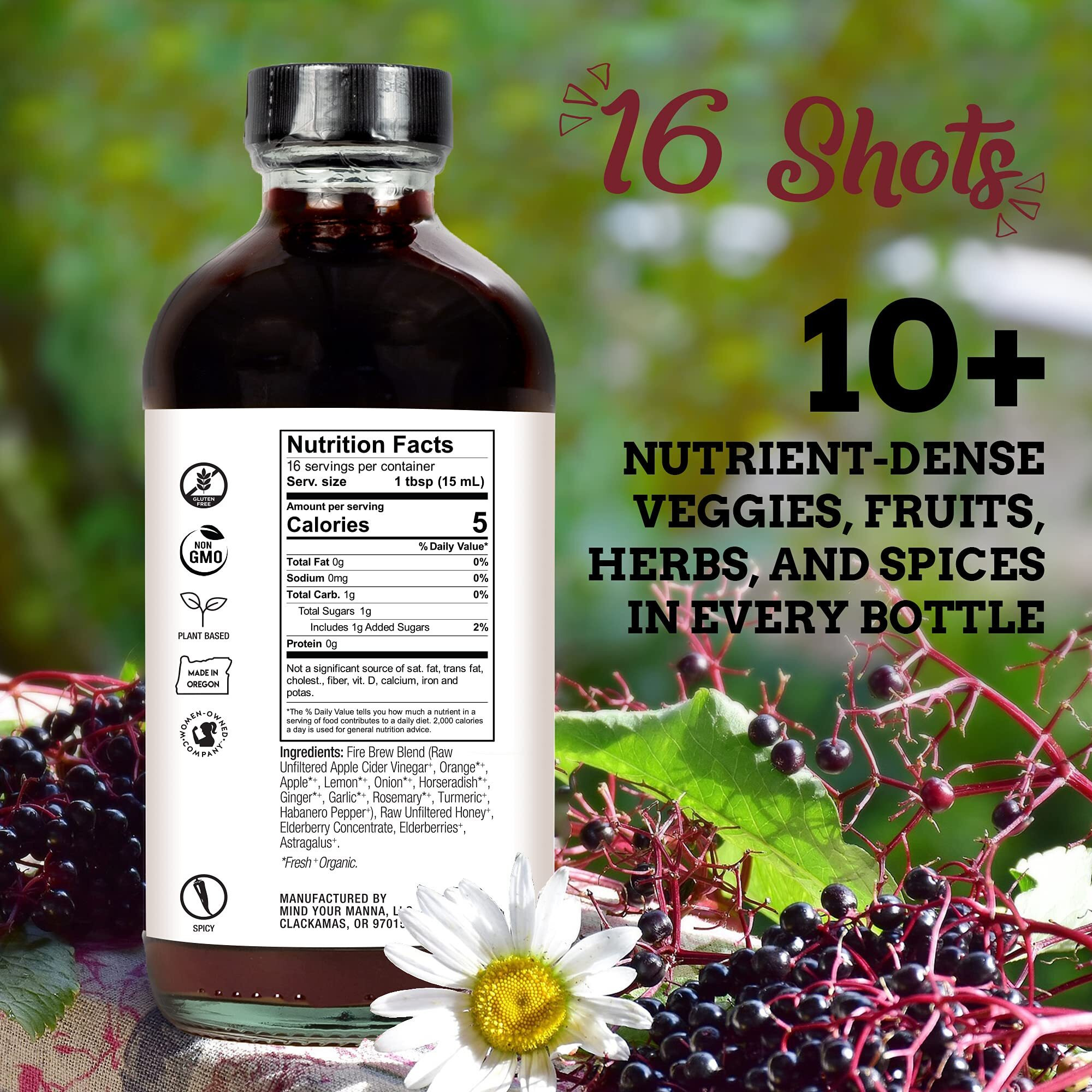Fire Brew Restore - Elderberry Apple Cider Vinegar Wellness Tonic | 16 Concentrated Shots Of Healthiest Organic Ingredients Rich In Antioxidants & Vitamins To Strengthen Immune System - 8Oz
