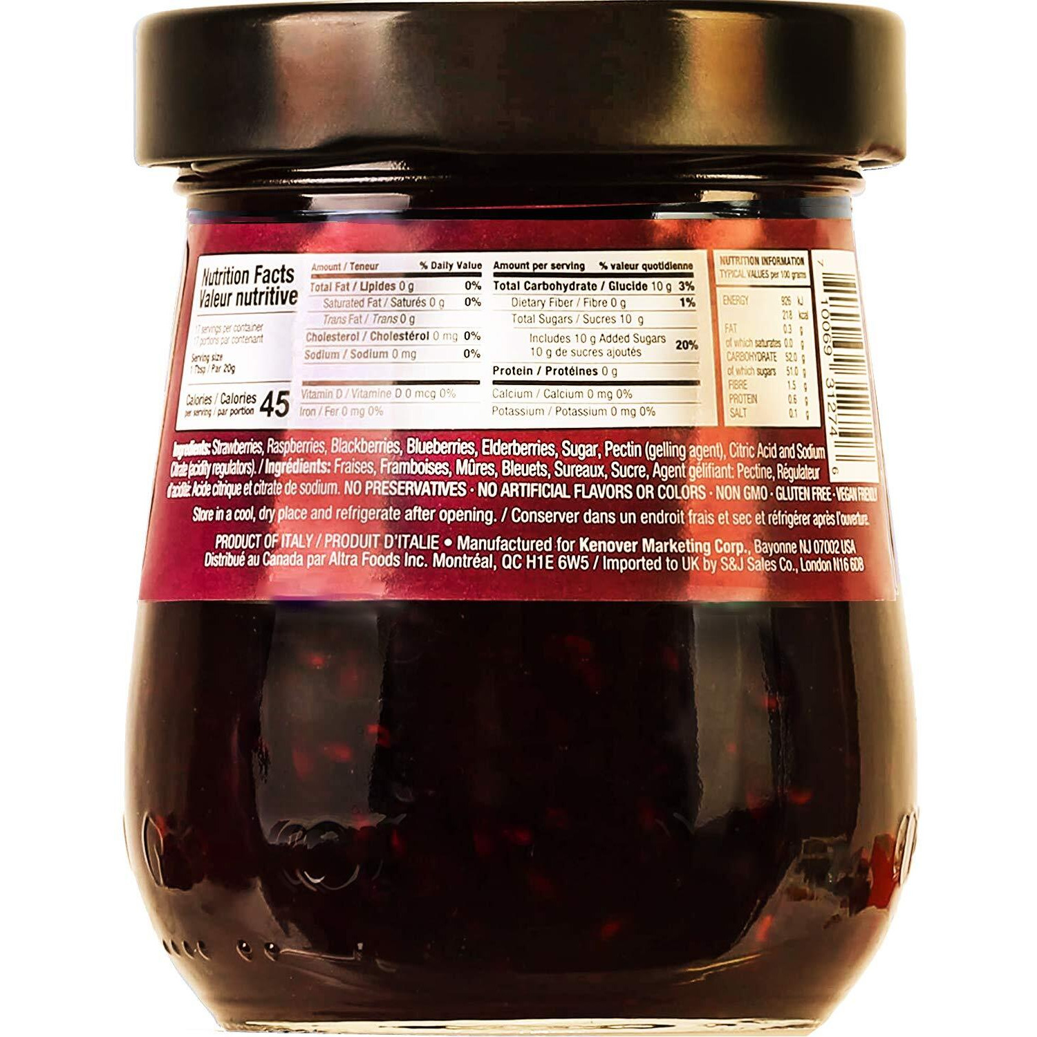 Tuscanini Premium Italian Forest Fruits Preserves, 11.64 Oz Jar, Spreadable Fruit Jam, No High Fructose Corn Syrup, No Preservatives, Non Gmo, Gluten Free