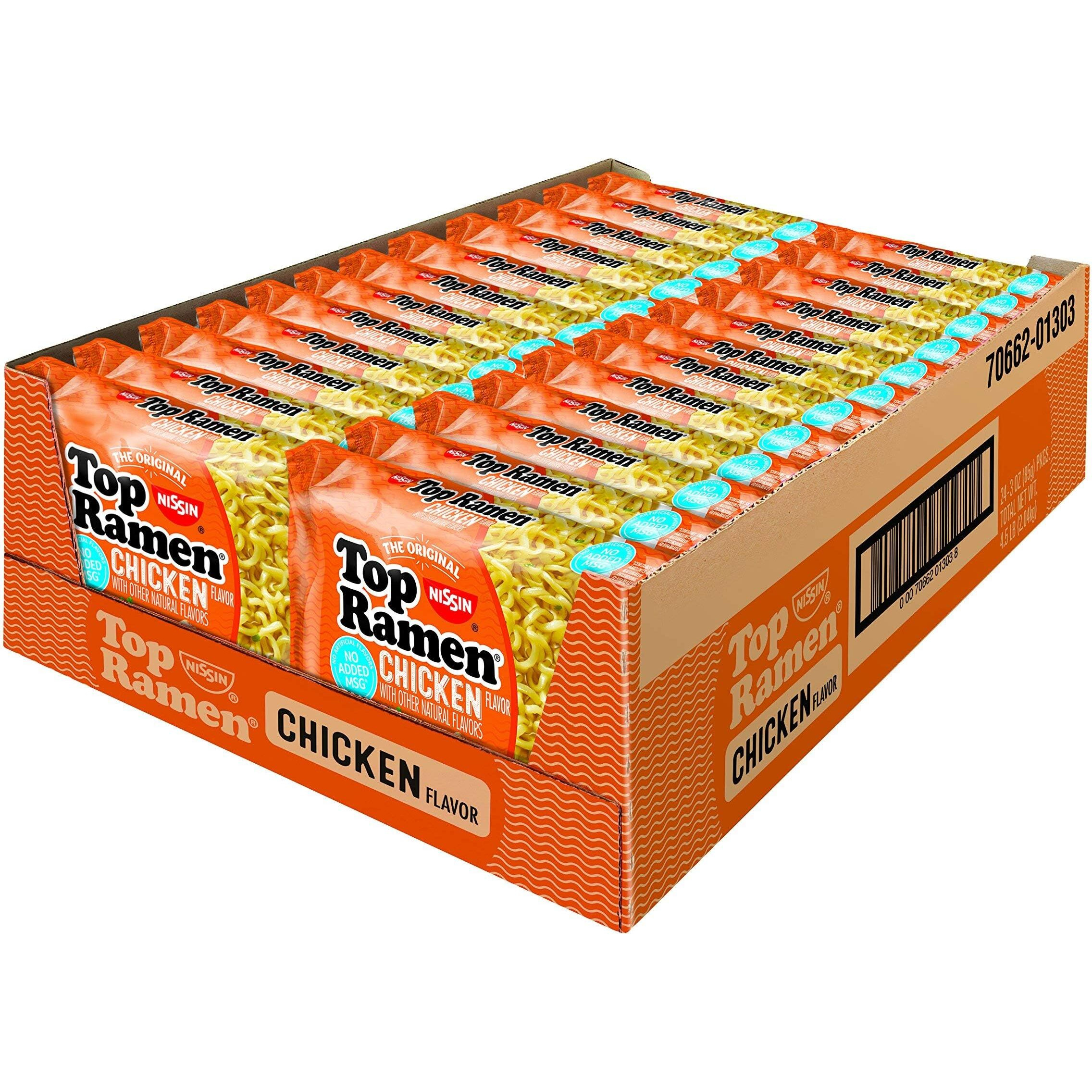 Nissin Top Ramen Chicken Flavor Noodle Soup, 3 Ounce (Pack Of 24)