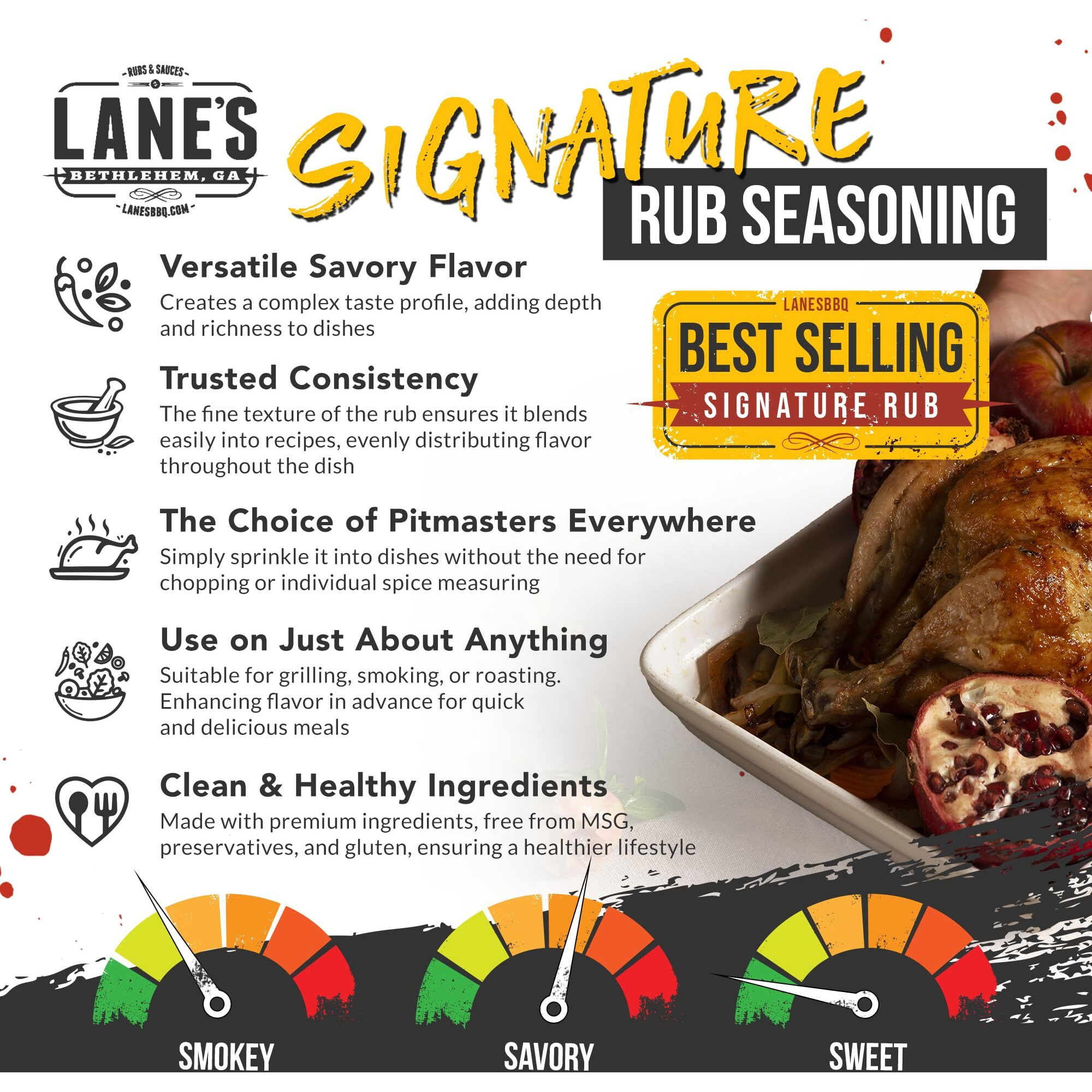 Lane's Bbq Signature Rub Seasoning | All Natural | Gluten Free | No Msg | No Preservatives 4.6 Oz