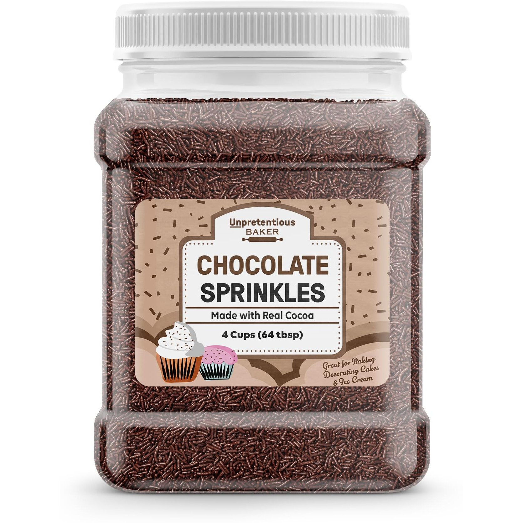 Unpretentious Chocolate Sprinkles, 4 Cups, Made With Real Cocoa, Decorative Dessert Topping