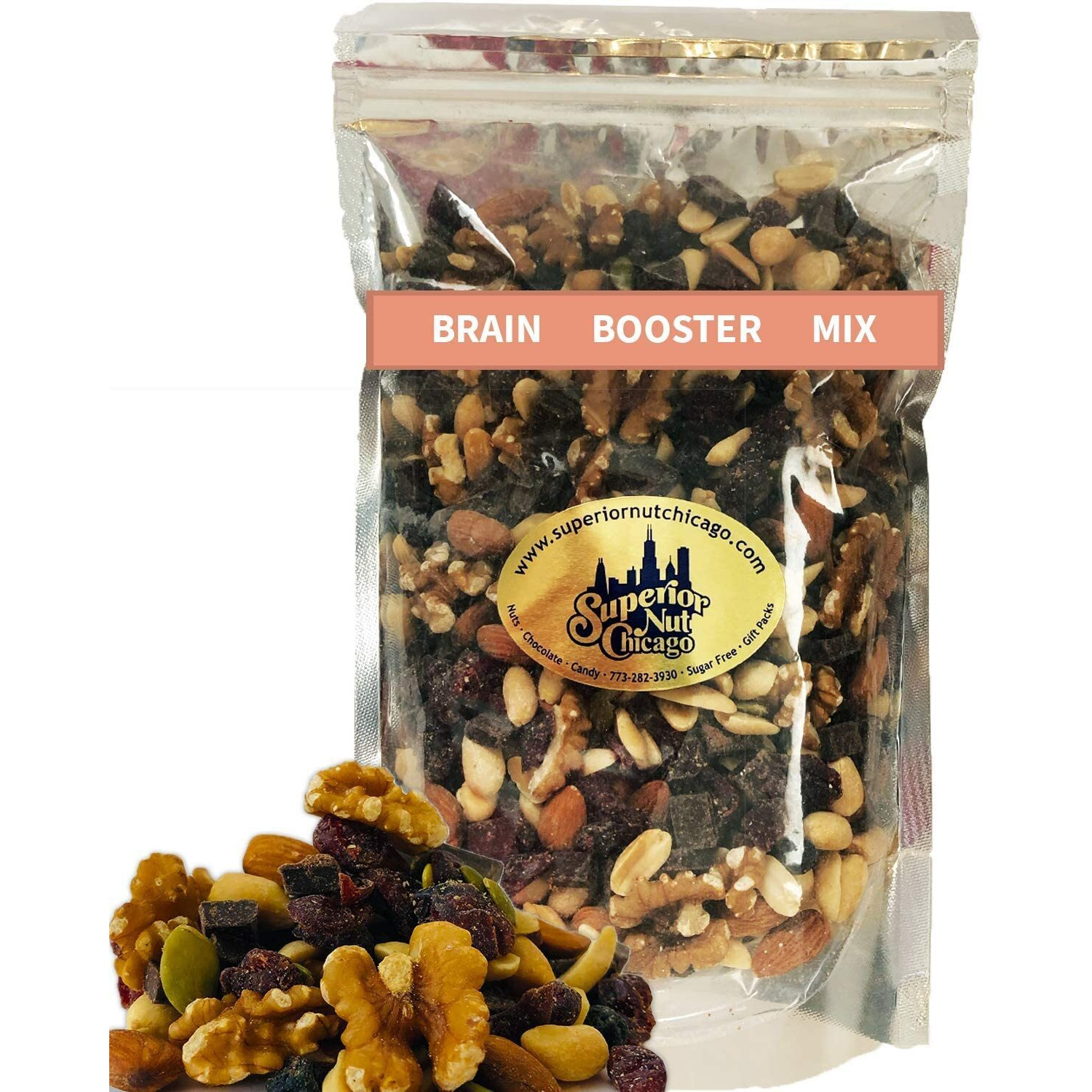 Brain Booster Nut Seed And Fruit Mix - Walnuts, Almonds, Peanuts And A Touch Of Sweetness From Dried Cranberries, Blueberries, And Chocolate. (1.75 Pound Bag)