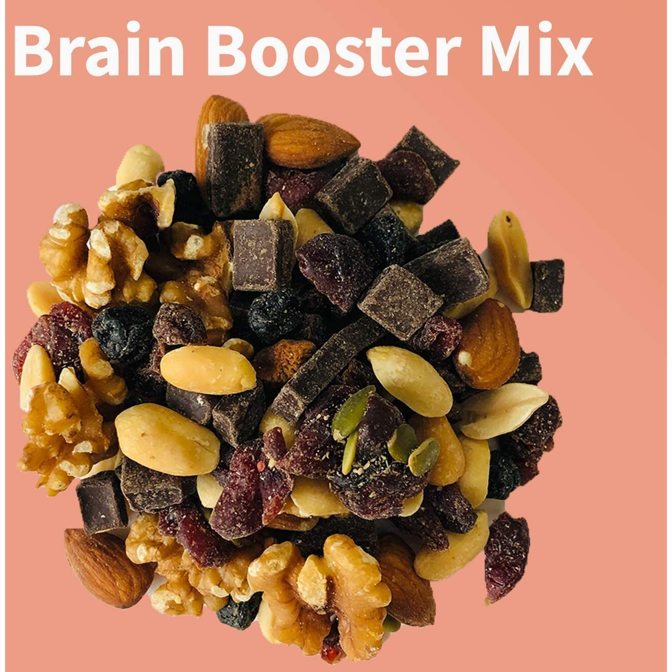 Brain Booster Nut Seed And Fruit Mix - Walnuts, Almonds, Peanuts And A Touch Of Sweetness From Dried Cranberries, Blueberries, And Chocolate. (1.75 Pound Bag)