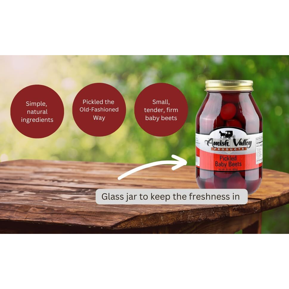 Amish Valley Products Pickled Baby Beets 32Oz. Glass Jar (1 Quart Jar - 32 Oz)