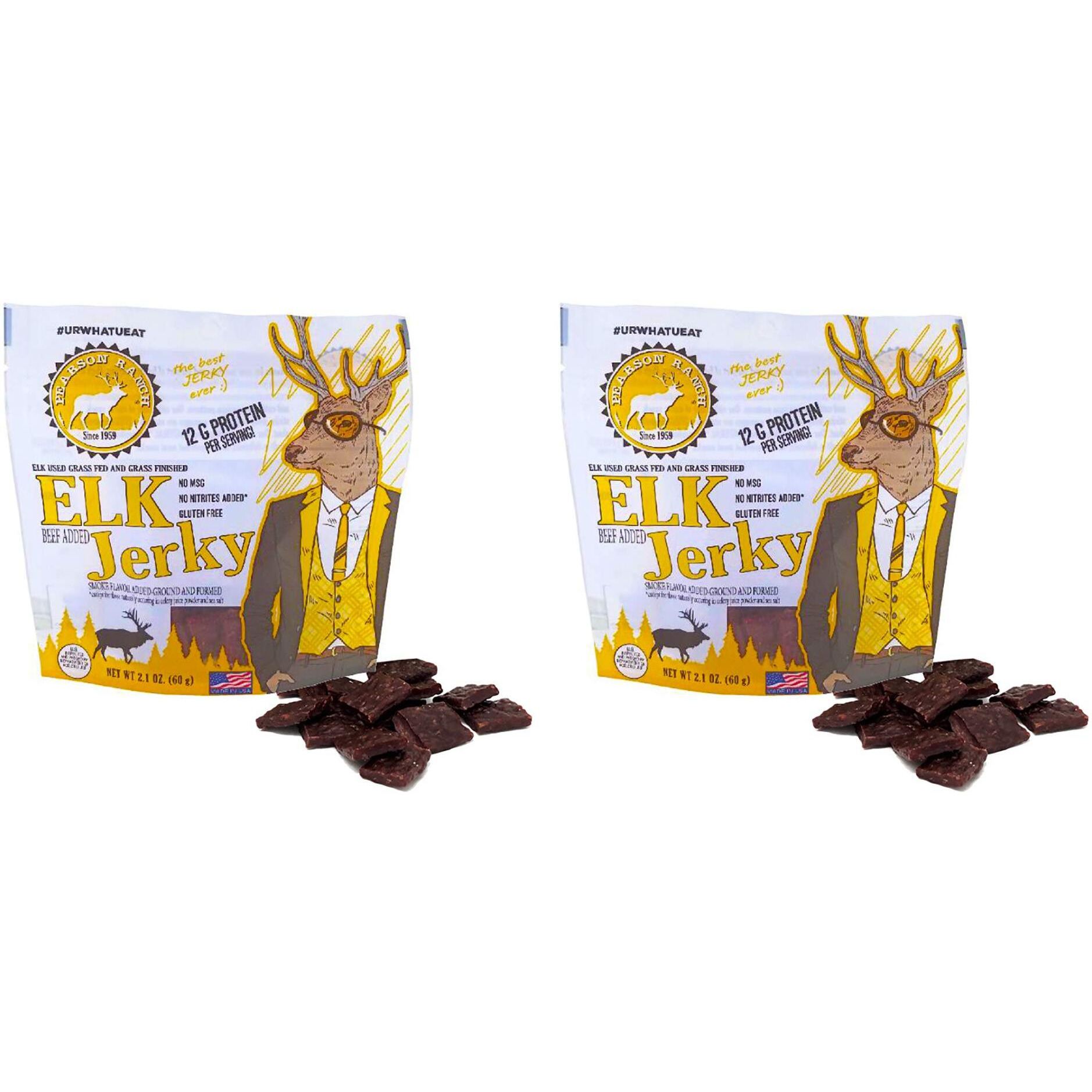 Pearson Ranch Since 1959 Grass Fed Elk Jerky Pack Of 2 Exotic Meat Jerky, Gluten-Free, Low-Carb, Msg-Free, High-Protein Grass-Fed, Paleo And Keto Friendly Jerky