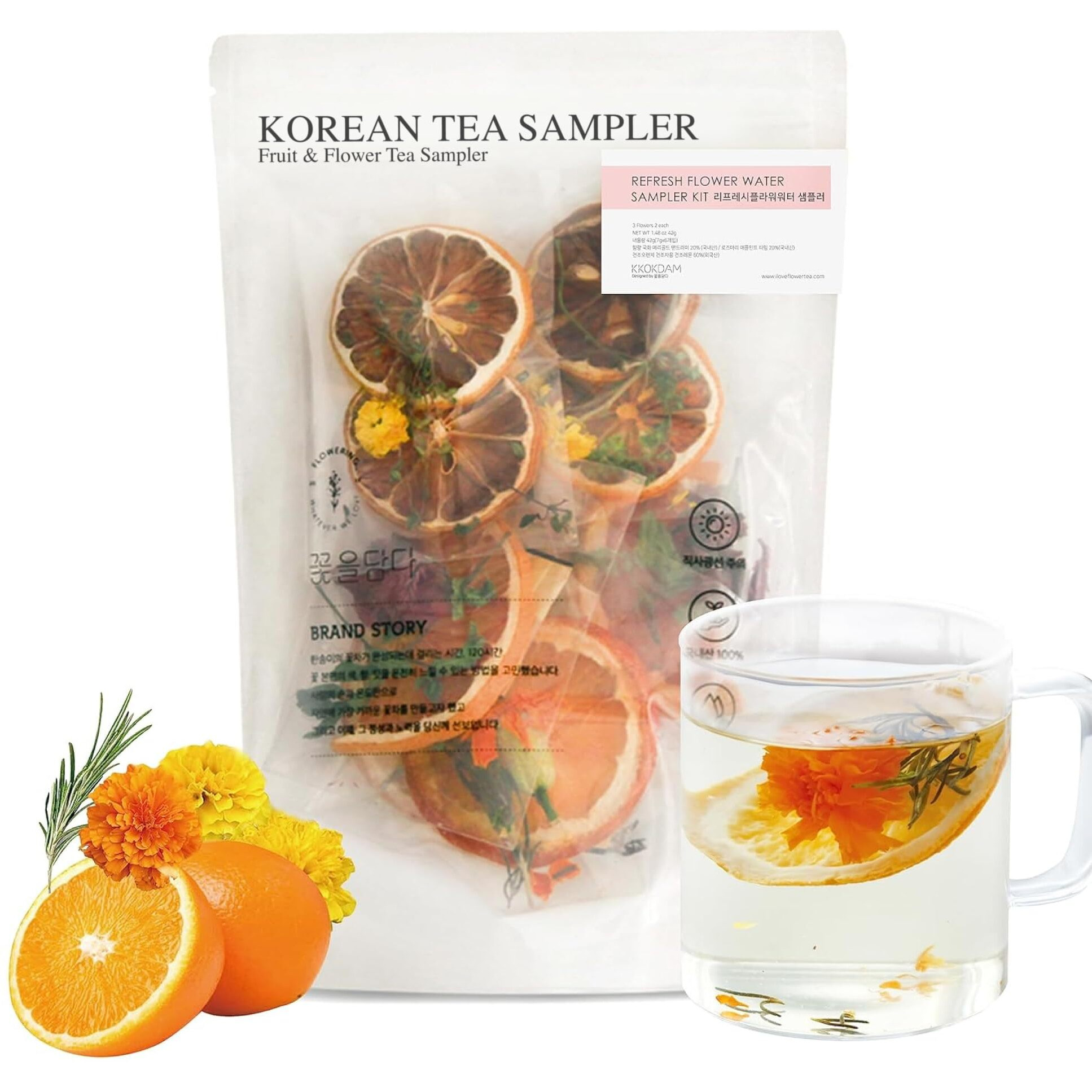 Kkokdam Fruit Tea & Flower Tea Set Sampler - Loose Leaf Tea Set, Fancy Tea Variety Pack, Korean Tea Sets, Unique Tea Gifts, Loose Leaf Teas - 6 Count