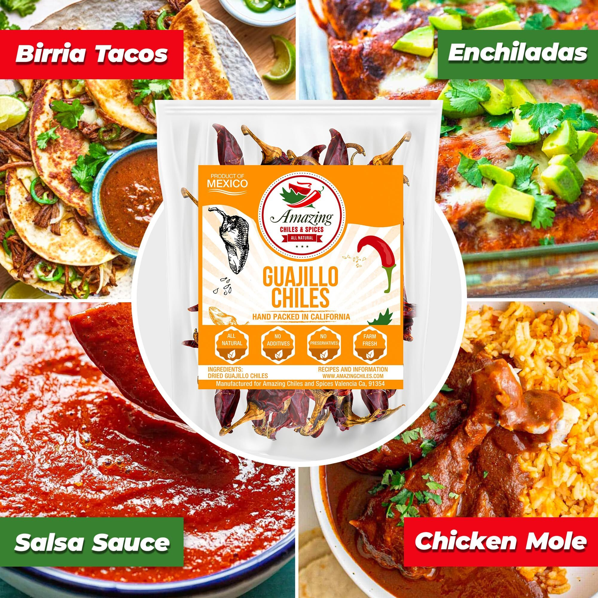 Guajillo Chiles Peppers Dried Whole 8 Oz - Natural And Premium. Great For Mexican Recipes Like Mole, Tamales, Salsa, Meats. Mild To Medium Heat, Complex Fruity Flavor. Resealable Bag