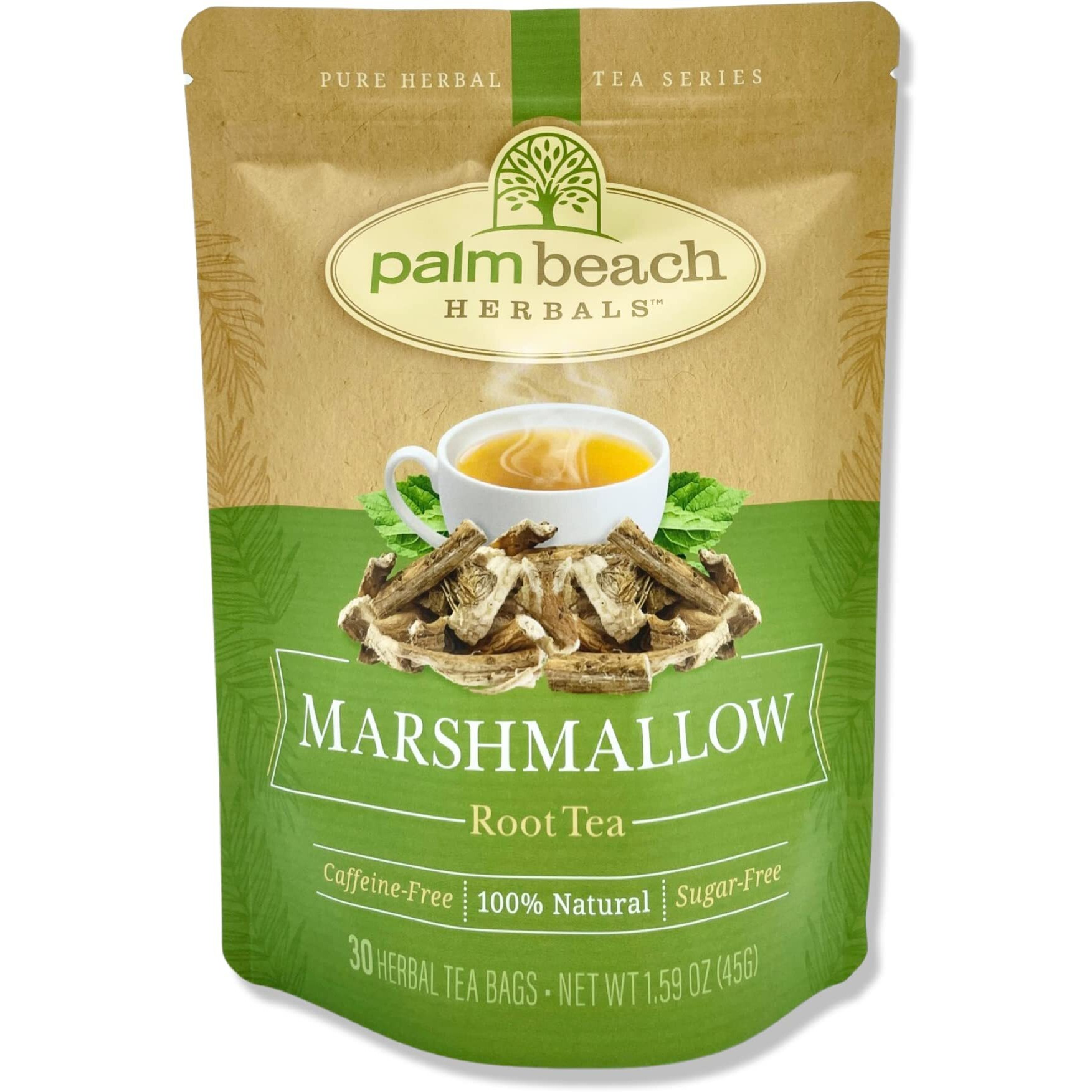 Marshmallow Root Tea By Palm Beach Herbals, 30 Count Tea Bags, Caffeine-Free | Pure Herbal Tea Series