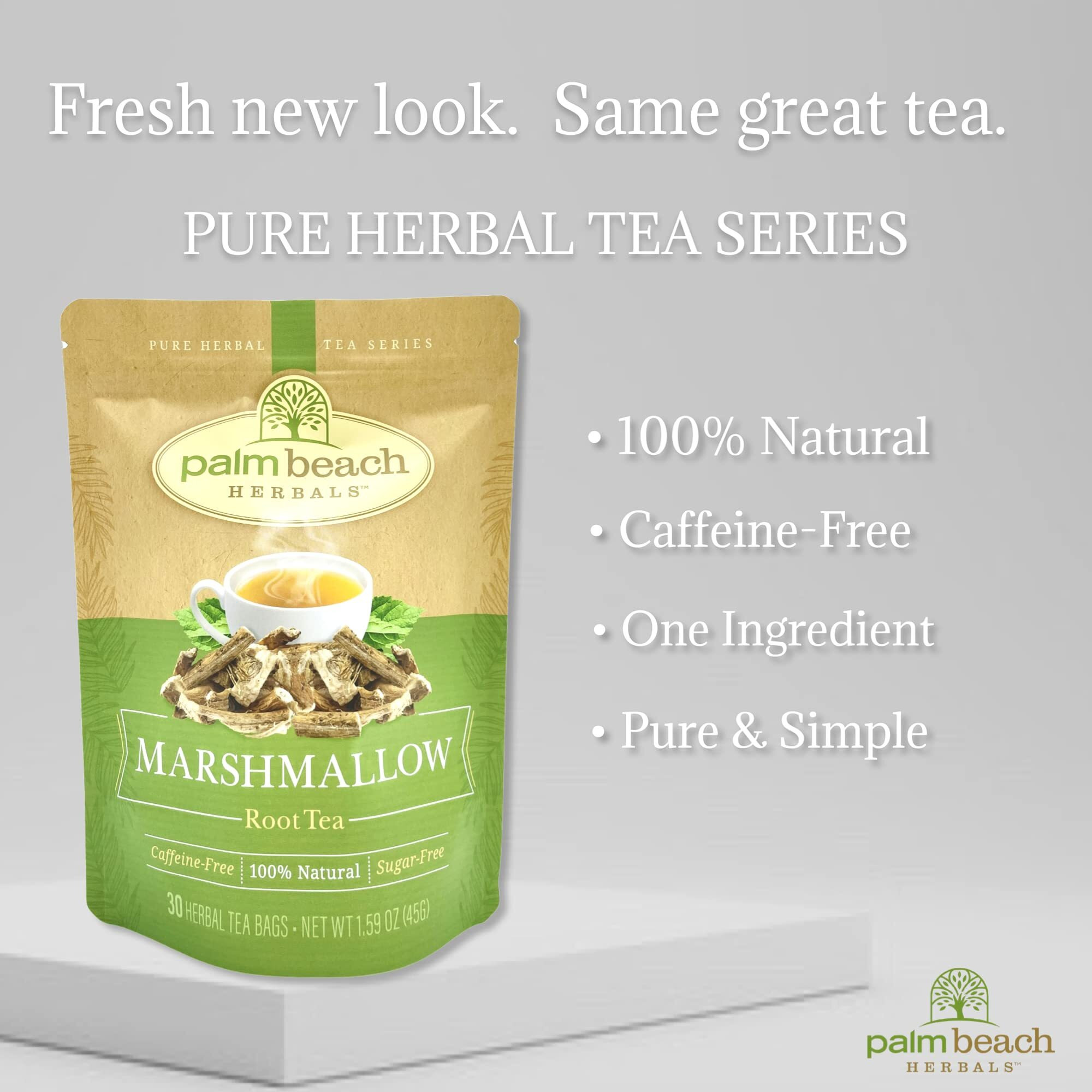 Marshmallow Root Tea By Palm Beach Herbals, 30 Count Tea Bags, Caffeine-Free | Pure Herbal Tea Series