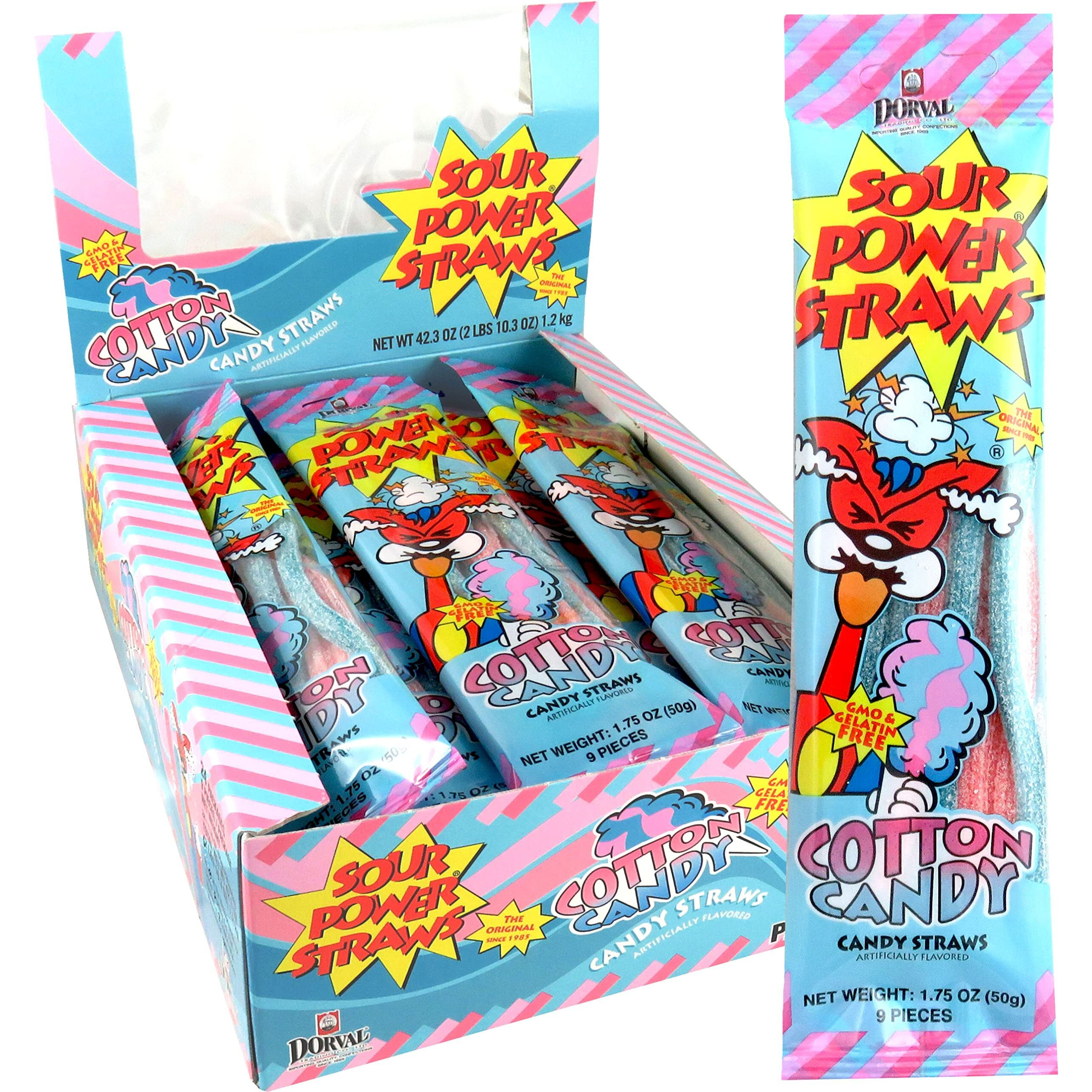Sour Power Candy Straws Cotton Candy 1.75 Oz (Pack Of 24)