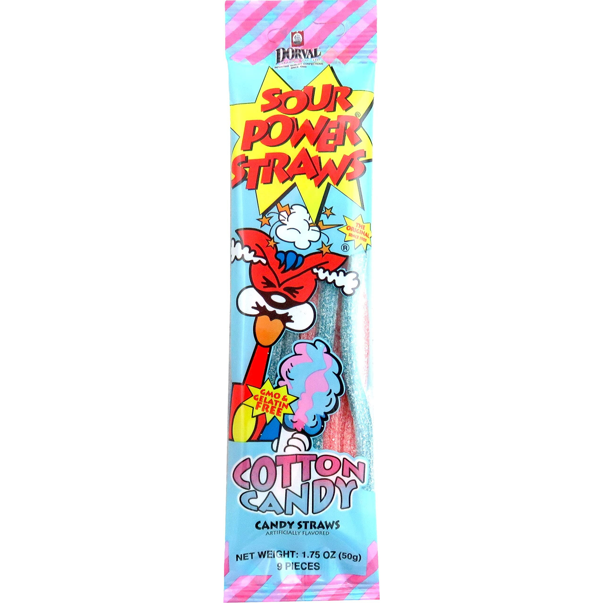 Sour Power Candy Straws Cotton Candy 1.75 Oz (Pack Of 24)