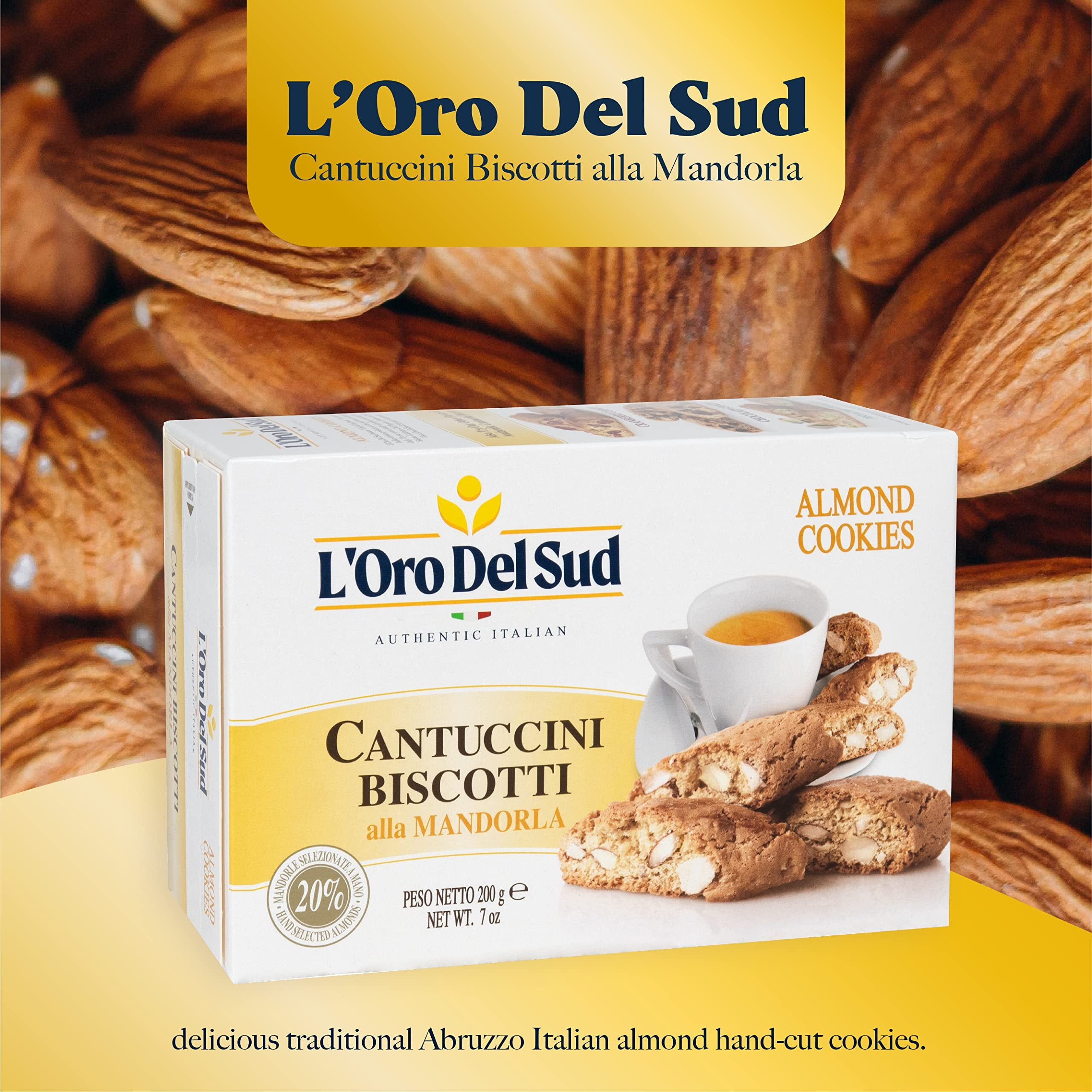 Traditional Almond Biscotti, Cantuccini D'Abruzzo, Italian Cookies Made With Real Quality Ingredients, 200 G, 7 Oz, L'Oro Del Sud