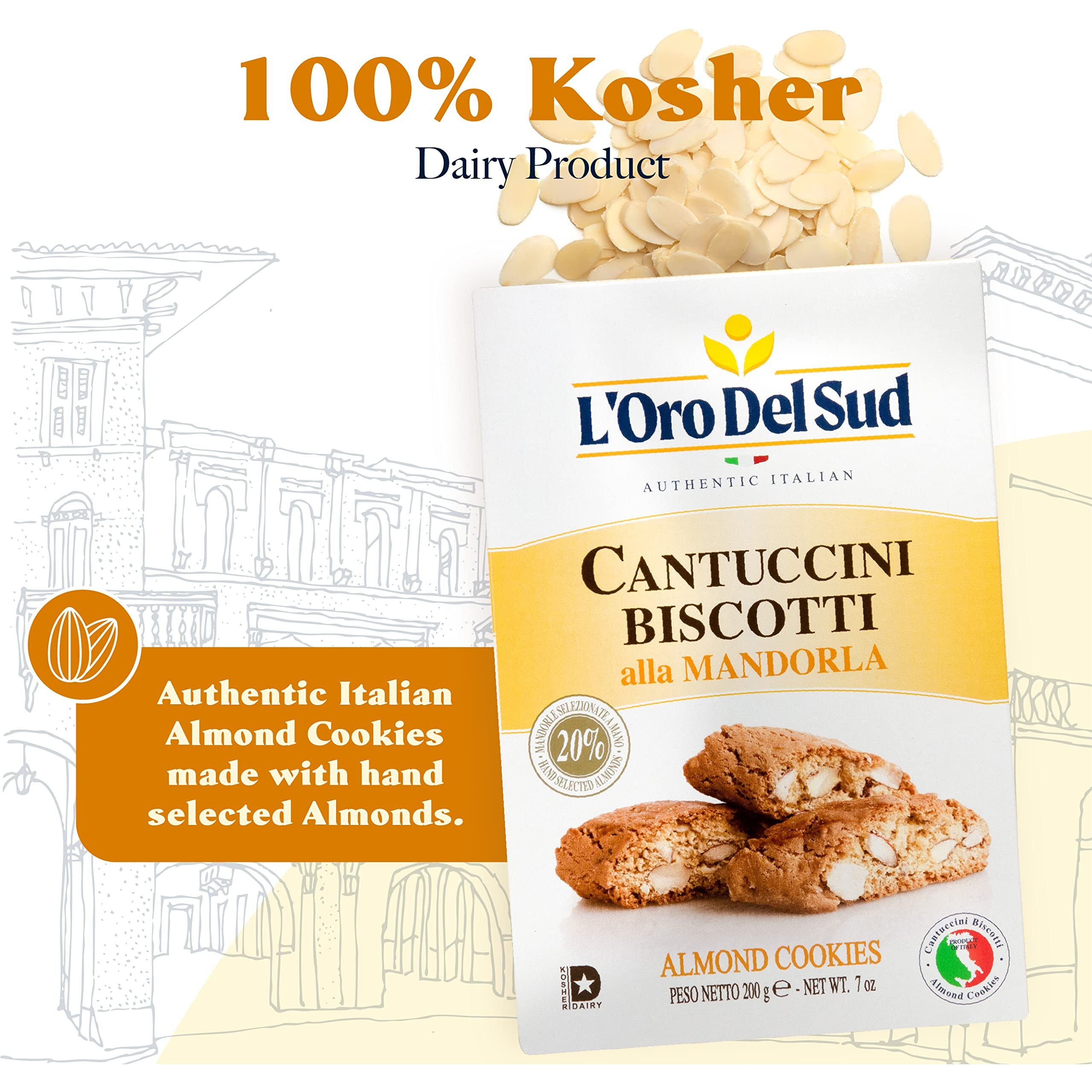 Traditional Almond Biscotti, Cantuccini D'Abruzzo, Italian Cookies Made With Real Quality Ingredients, 200 G, 7 Oz, L'Oro Del Sud