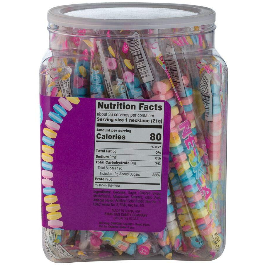 Smarties Candy Necklace Individually Wrapped Gluten Free & Vegan Fruit Flavored Hard Candy Bulk On Stretch String Party Favors Birthdays & Halloween Celebrations 4 Necklaces Per Tub - 36 Count