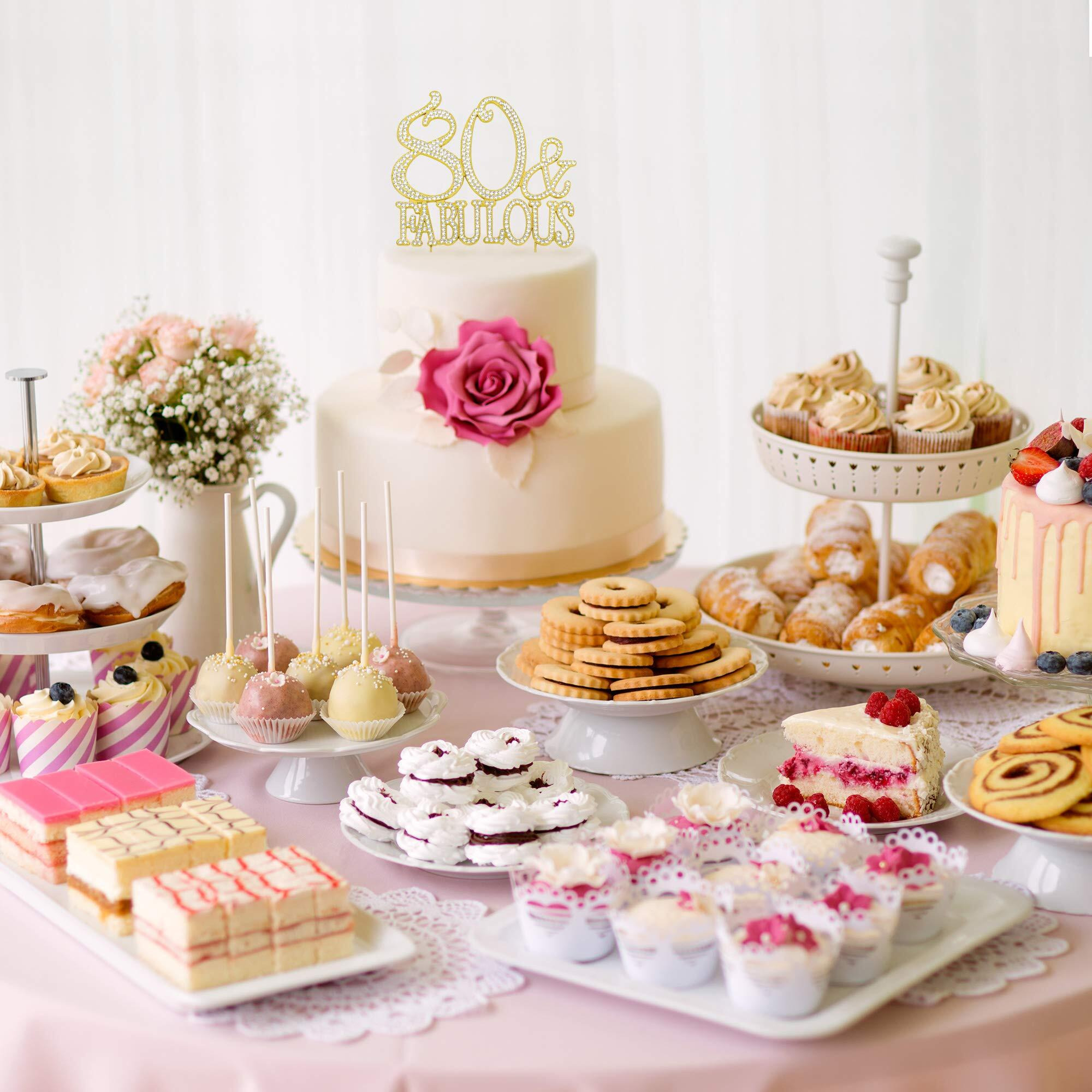 80 Cake Topper - Premium Gold Metal - 80 And Fabulous - 80Th Birthday Party Sparkly Rhinestone Decoration Makes A Great Centerpiece - Now Protected In A Box