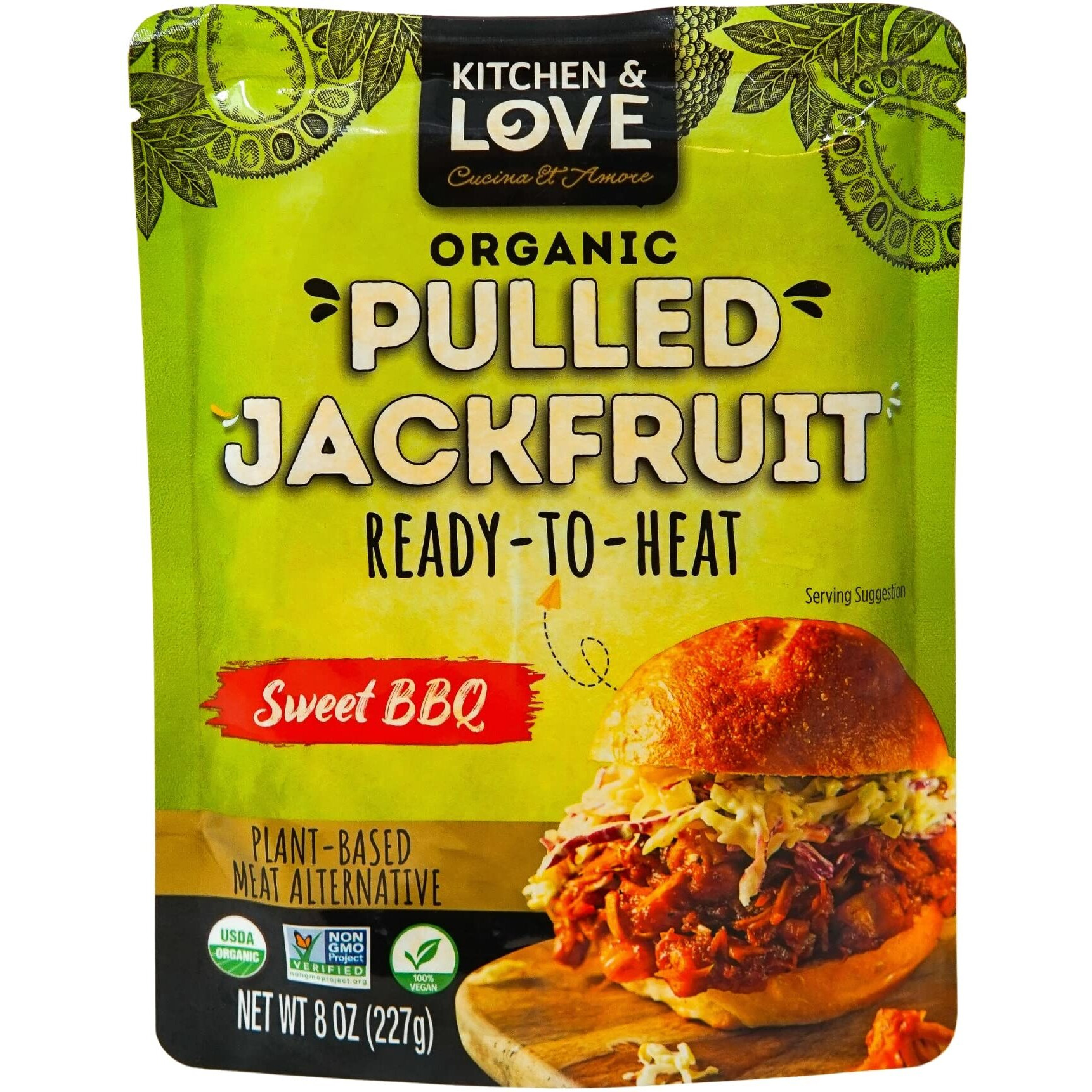 Kitchen And Love, Jackfruit Sweet Bbq, Organic, Fully Cooked, Versatile Plant Based Meat Alternative, Gluten Free, Ready In 90 Seconds, High In Fiber, Non Gmo Verified, Kosher, Vegan, Easy To Prepare Quick Meal 8 Oz (Pack Of 3)