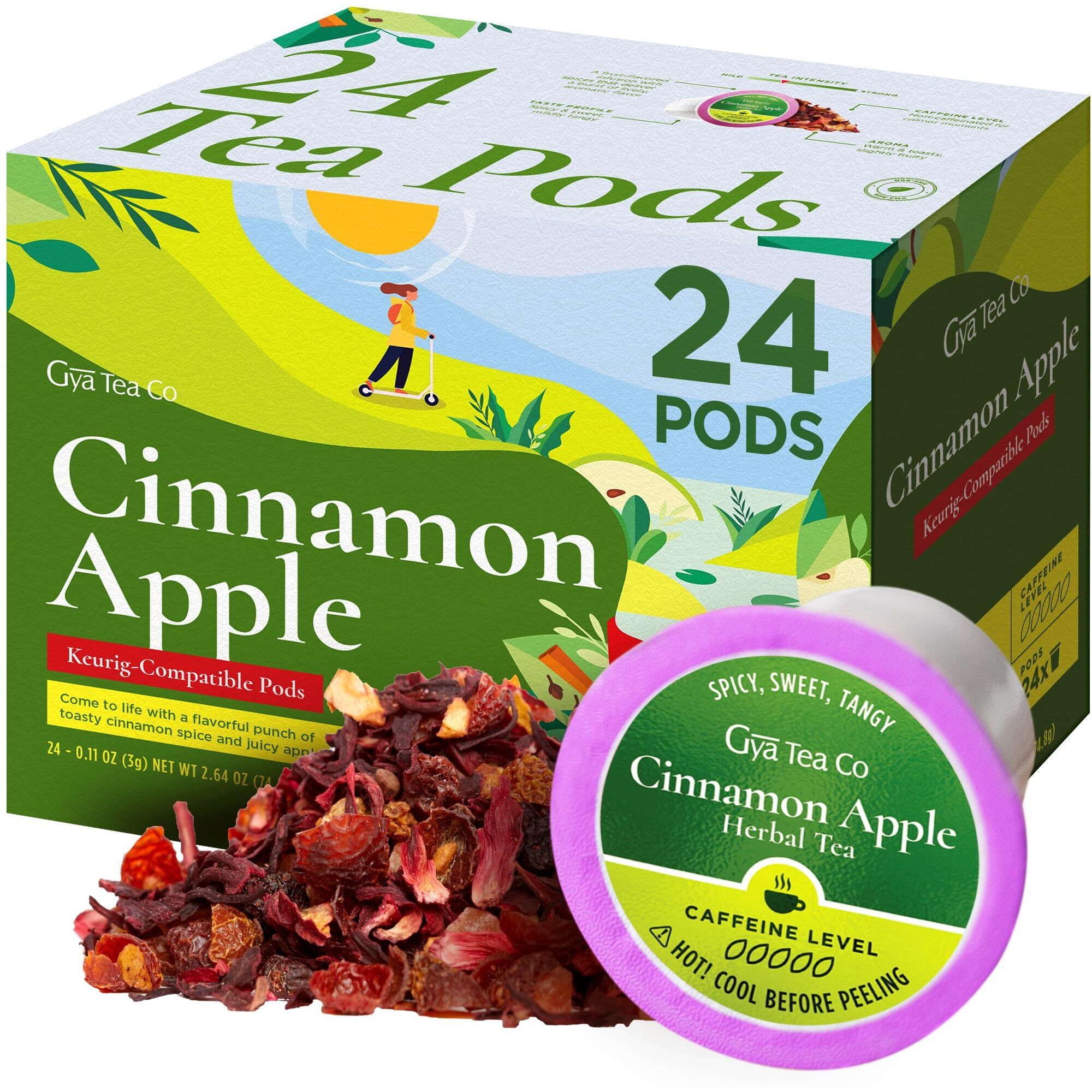 Gya Tea Co Cinnamon Apple Herbal Tea K Cups For Keurig (24 Ct) - Decaf Tea K Cups For Keurig - Start Day With Tea Pods For Keurig - Fruit Tea & Herbal Tea K Cup Tea Pods For Keurig 2.0 & 1.0 Tea Gifts
