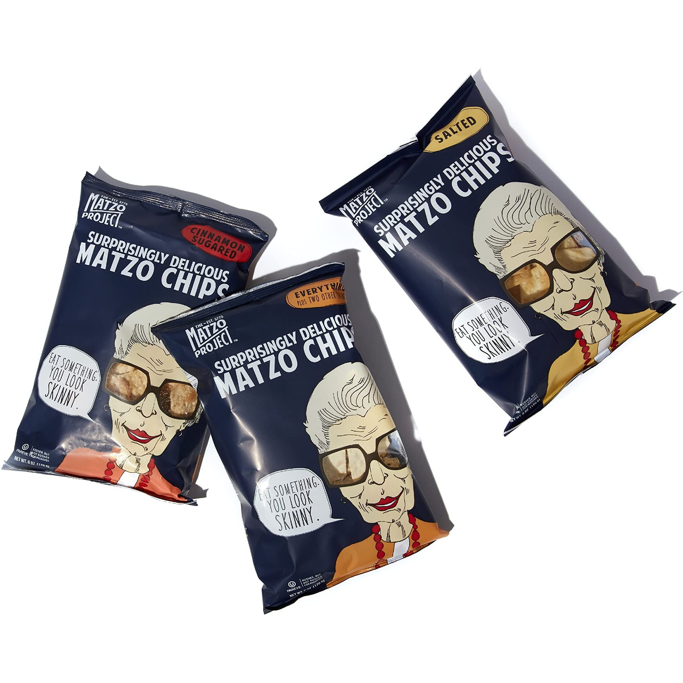 Matzo Chips, Variety Pack (Everything, Salted, Cinnamon Sugared) From The Matzo Project, Kosher, Vegan, Nut-Free, No Trans Fat, Nothing Artificial, 6Oz, Pack Of 3