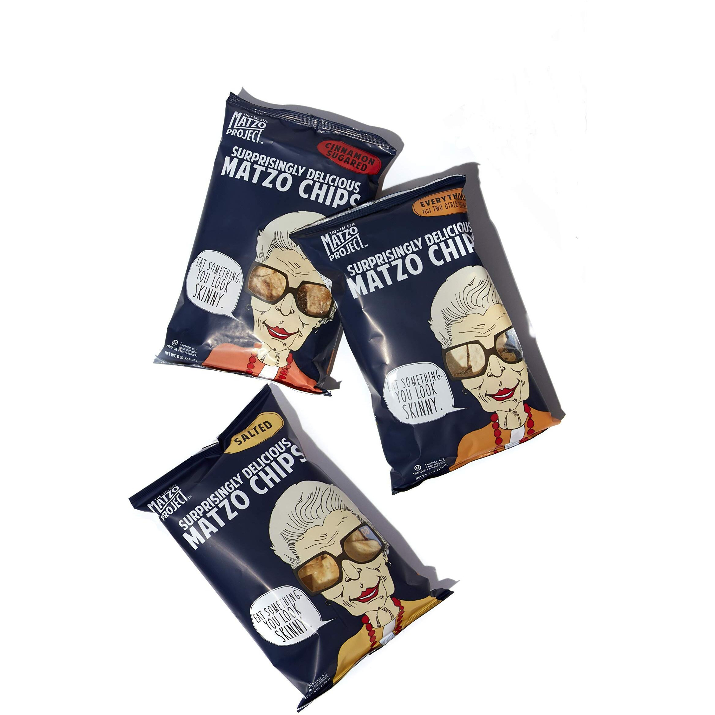 Matzo Chips, Variety Pack (Everything, Salted, Cinnamon Sugared) From The Matzo Project, Kosher, Vegan, Nut-Free, No Trans Fat, Nothing Artificial, 6Oz, Pack Of 3