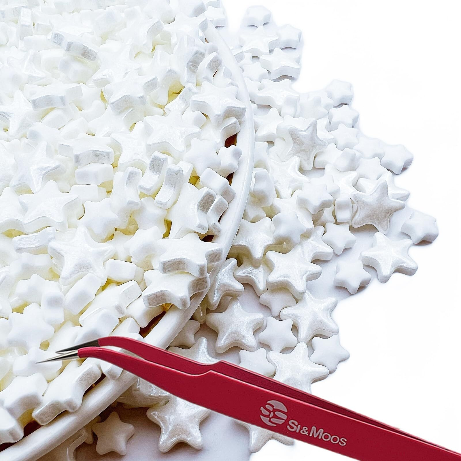 Se Si&Moos White Star Sprinkles Edible White Stars For Cake Decorating Star Icing Decorations Edible Stars Large And Small Edible Cake Decorations White Sprinkles For Cake,Cupcakes 3 Oz With Tweezers