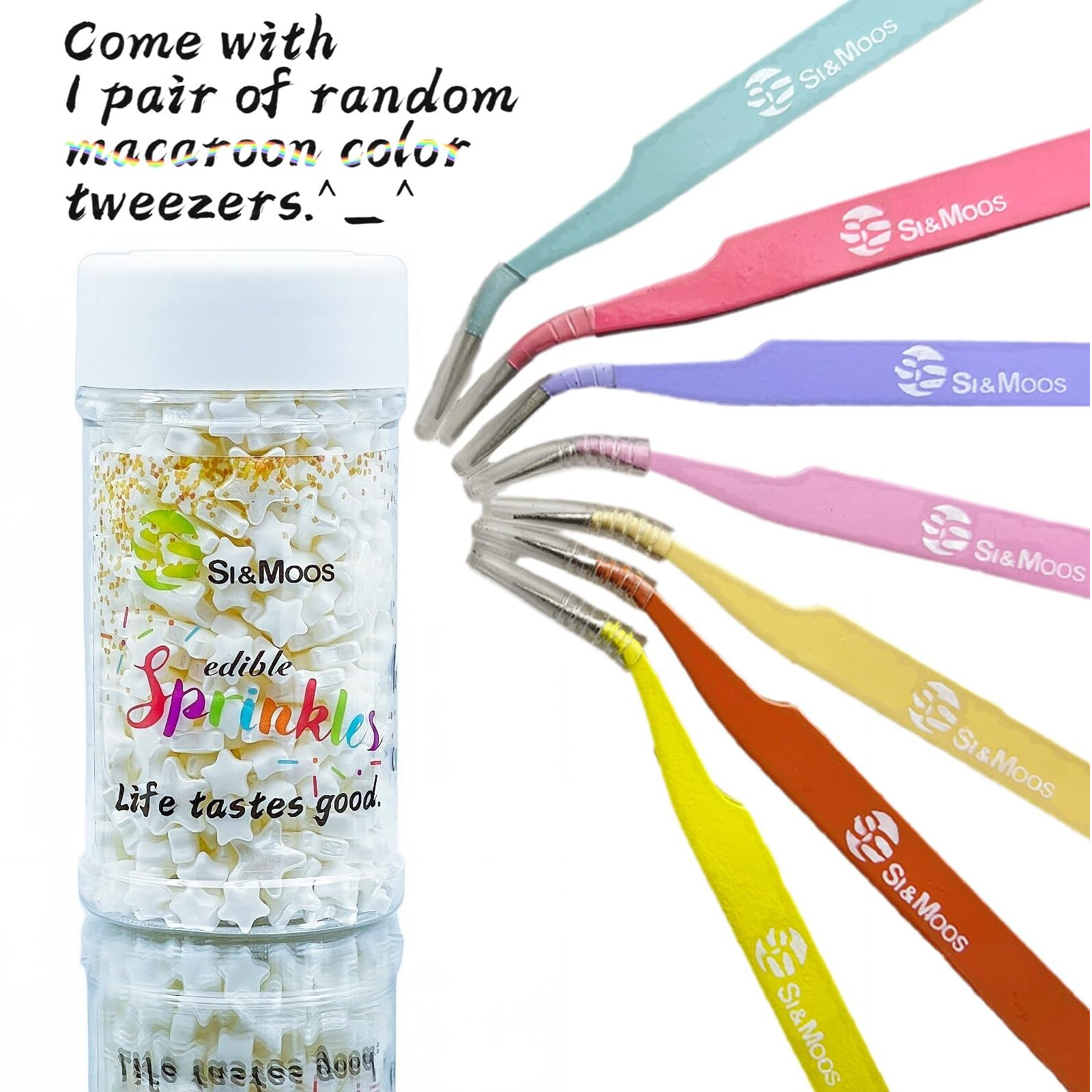 Se Si&Moos White Star Sprinkles Edible White Stars For Cake Decorating Star Icing Decorations Edible Stars Large And Small Edible Cake Decorations White Sprinkles For Cake,Cupcakes 3 Oz With Tweezers