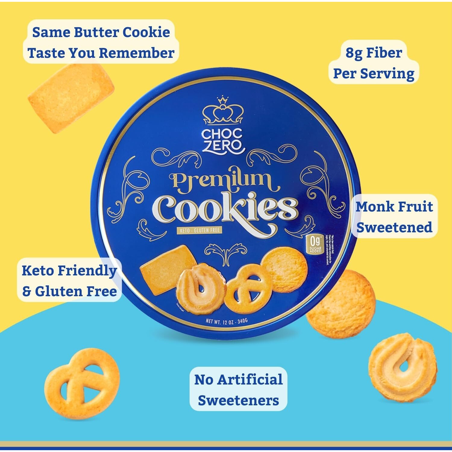 Choczero Keto Butter Cookies - Sugar Free Danish Shortbread Gift - Gluten Free, Low Carb, 12 Ounce (Pack Of 1)