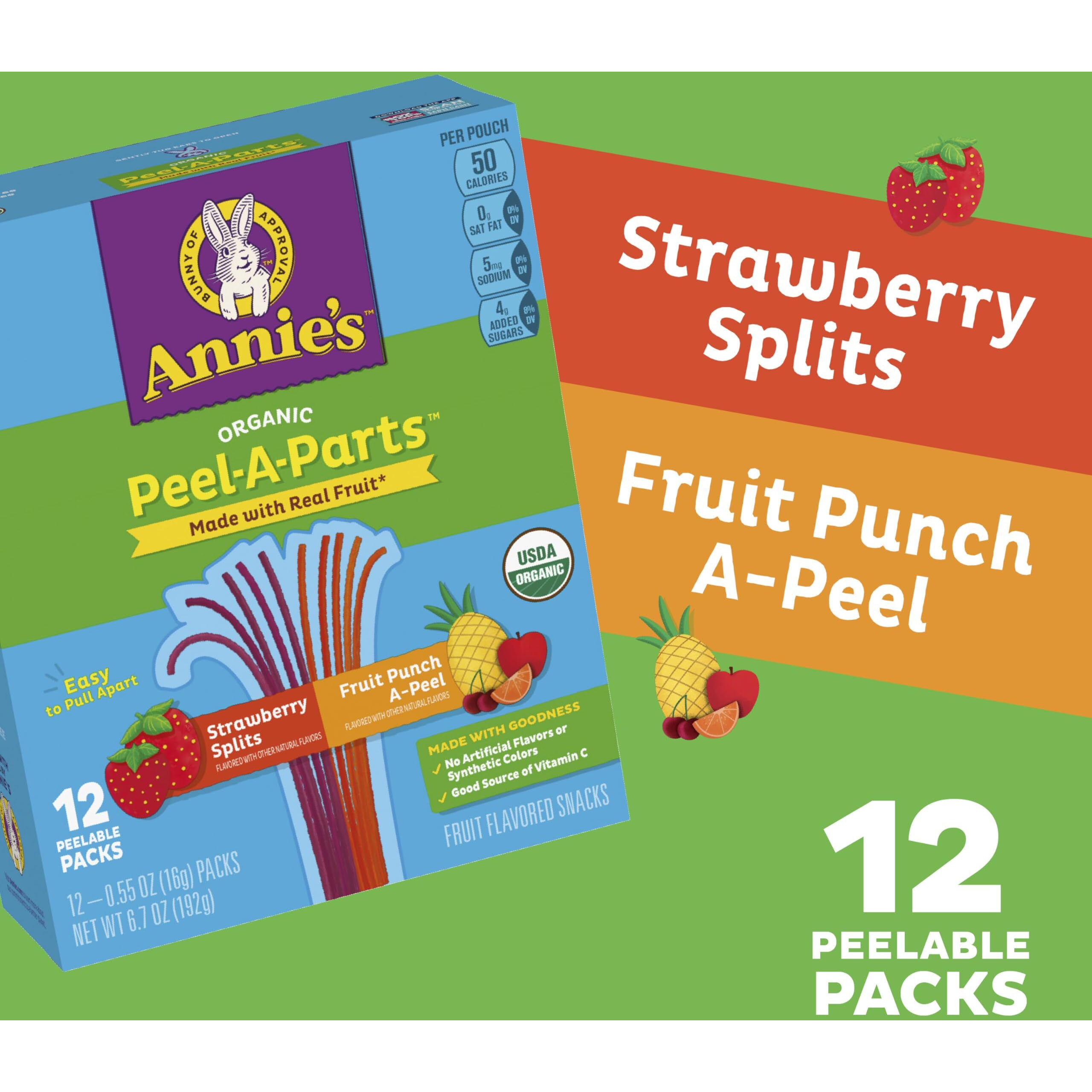 Annie's Organic Fruit Peel-A-Parts Fruit Snacks, Strawberry And Fruit Punch, 12 Packs, 6.7 Oz.