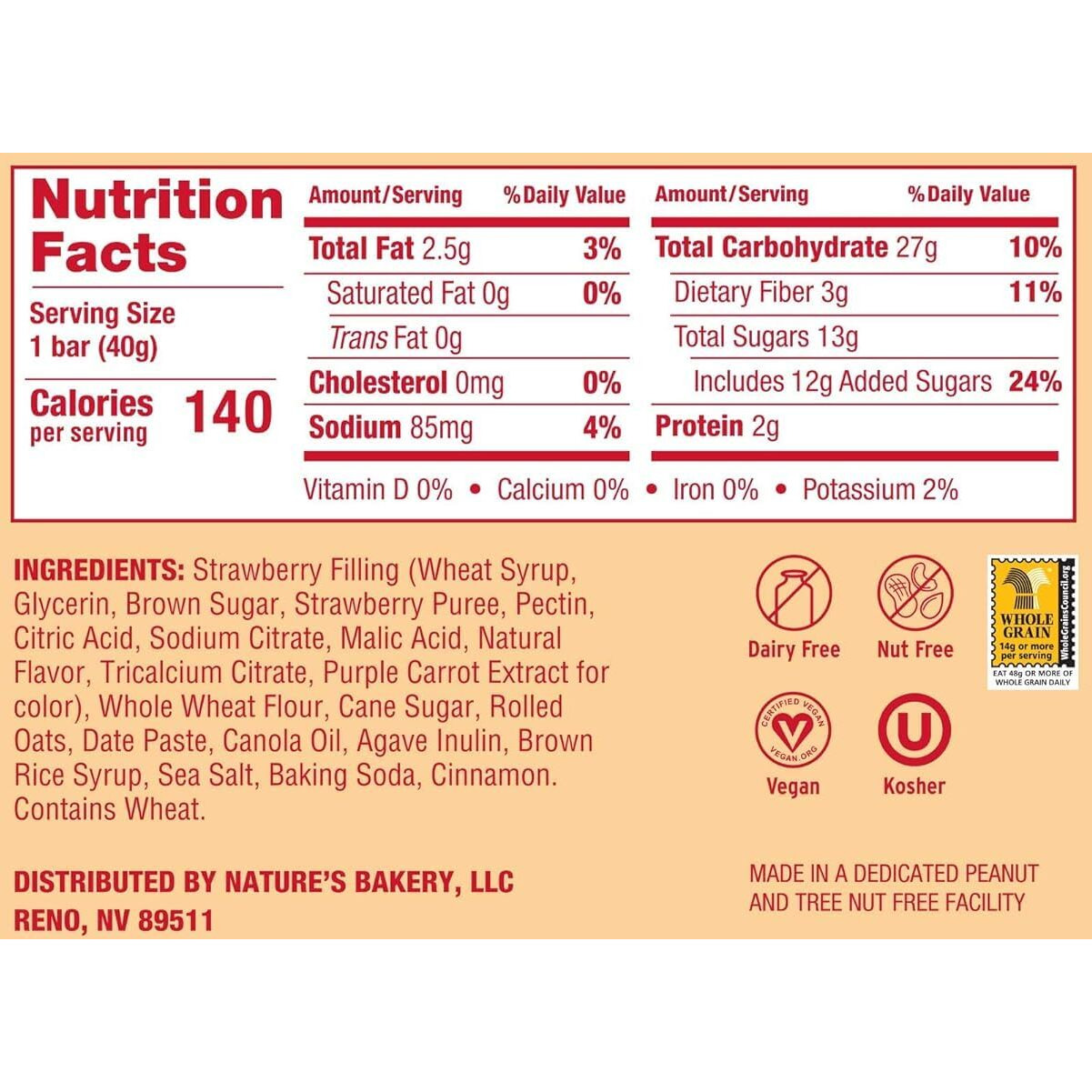 Natures Bakery Oatmeal Crumble Bars, Strawberry, Real Fruit, Vegan, Non-Gmo, Breakfast Bar, 1 Box With 12 Twin Packs (12 Twin Packs)