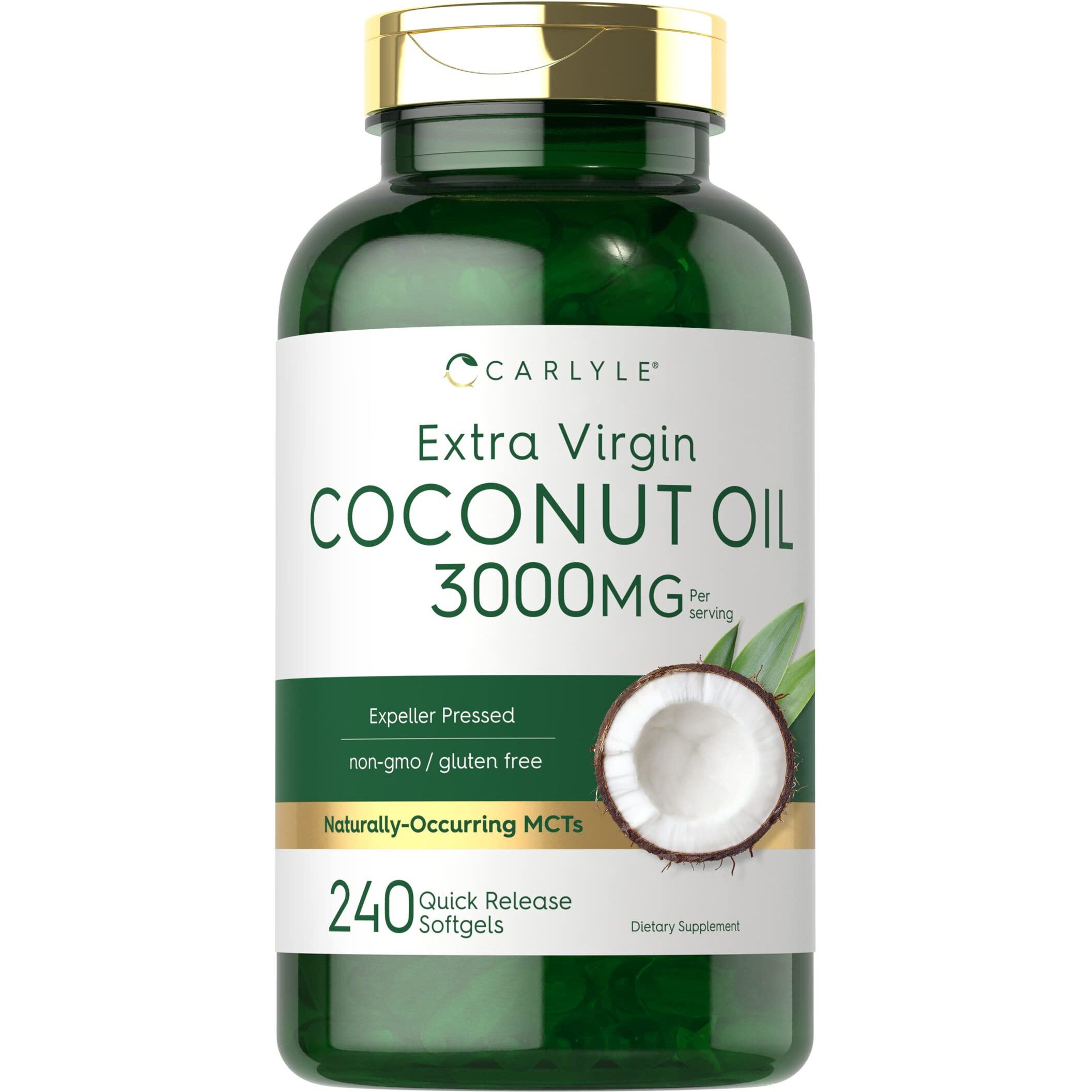 Carlyle Coconut Oil Extra Virgin Softgel Capsules | 3000Mg | 240 Count | Naturally Occurring Mcts | Non-Gmo And Gluten Free Supplement