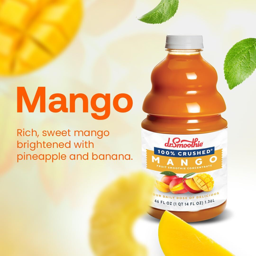Dr. Smoothie 100% Crushed Mango | Delicious Healthy Smoothie Drink Mix | Rich, Creamy, & Sweet Fruit Juice Concentrate, Gluten Free, No Added Sugar, No Preservatives | 46 Oz