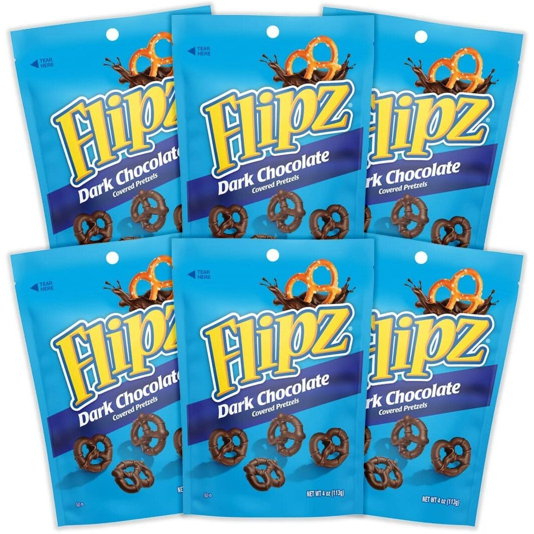 Flipz Dark Chocolate Covered Pretzels (4 Ounce, Pack Of 6), Perfect Sweet, Salty, & Crunchy Snack For Adults And Kids