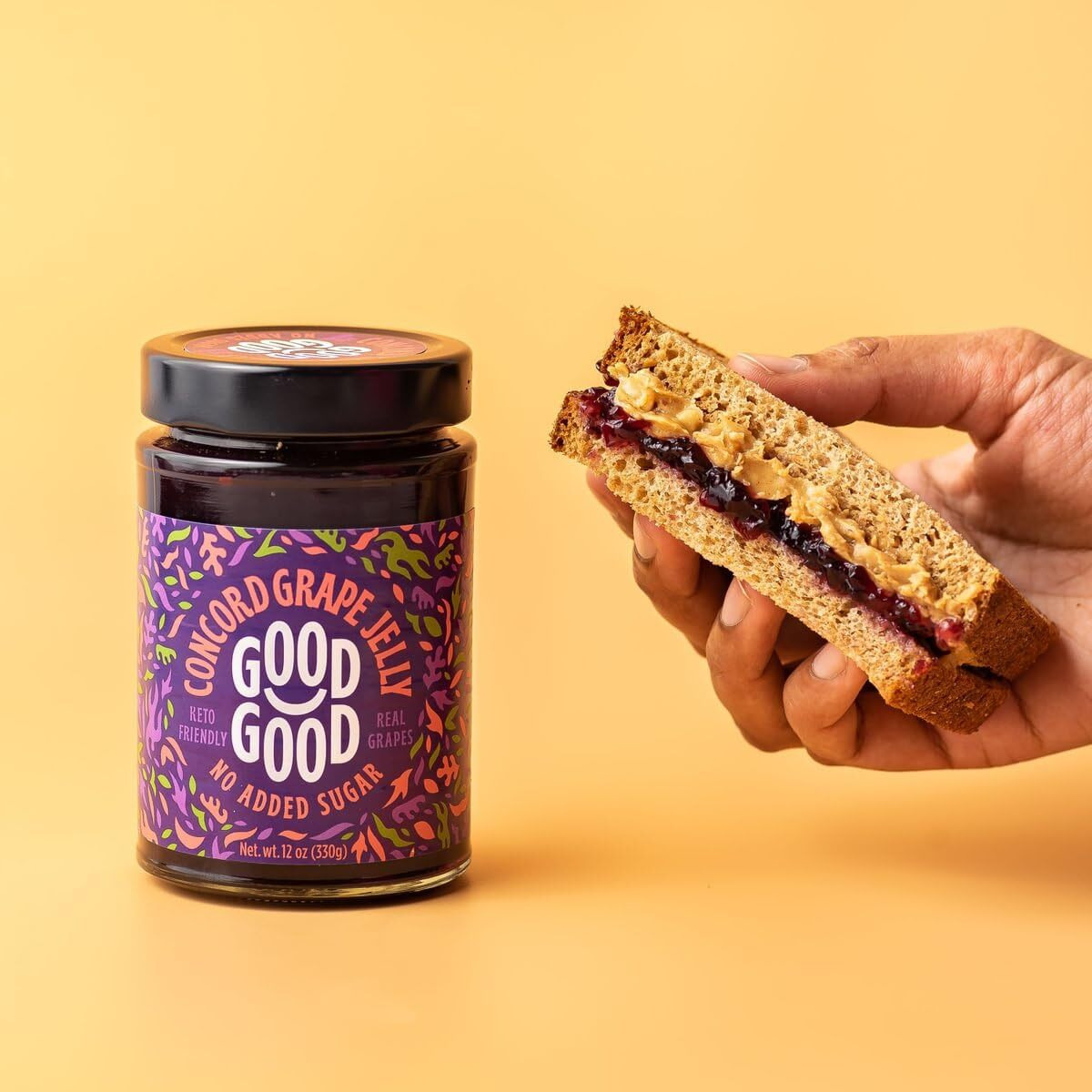 Good Good Sweet Concord Grape Jelly & Creamy Peanut Butter - Keto Friendly - Low Carb & No Added Sugars - Vegan - Gluten Free - Preserves