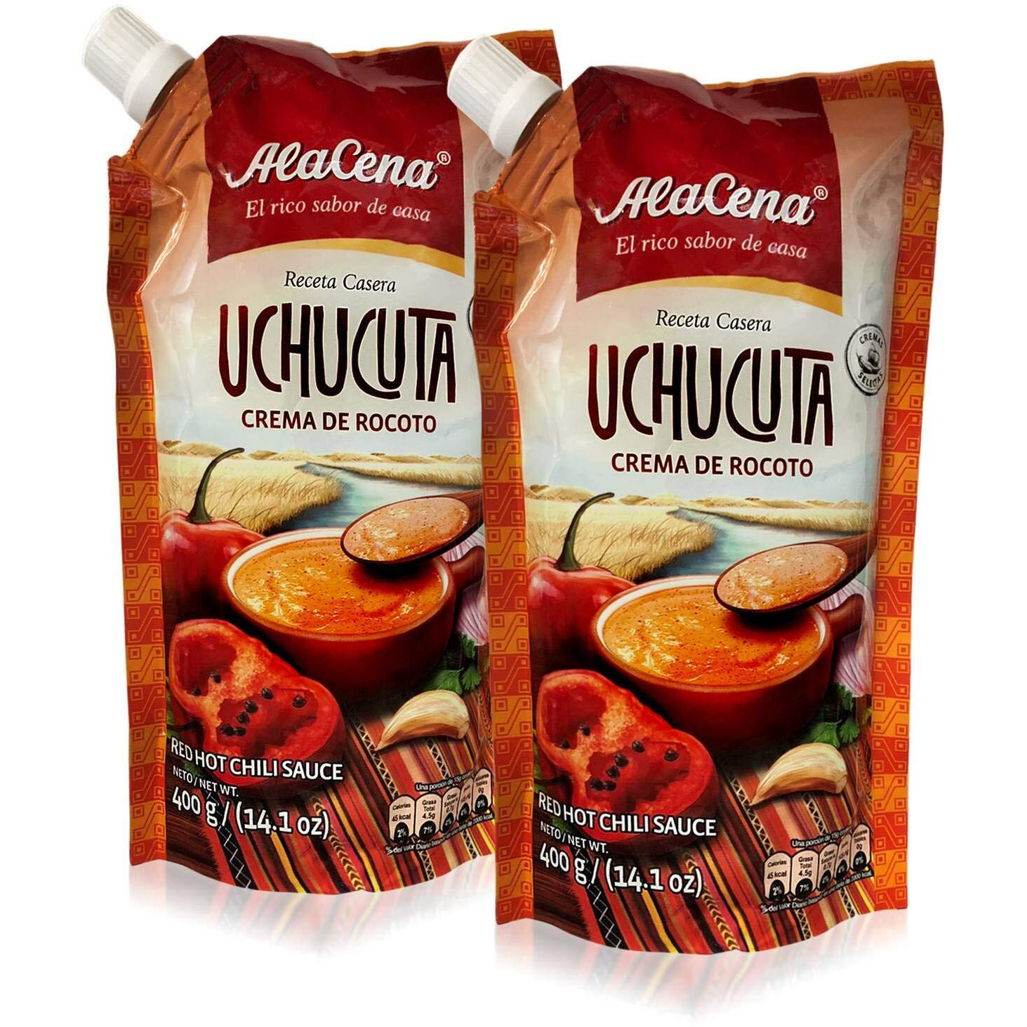 Alacena Crema De Rocoto Uchucuta 400 Gr. - Red Hot Chili Sauce - Peruvian Hot Sauce - 14.1 Oz. (2 Pack)