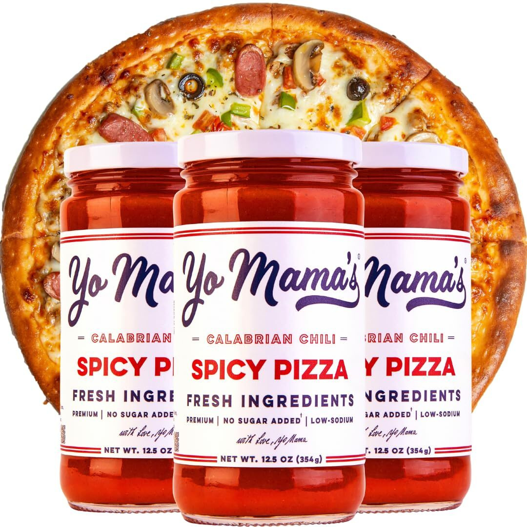 Yo Mama's Foods Keto Spicy Pizza Sauce - Pack Of (3) 12.5 Ounce Jars - Vegan, No Sugar Added, Low Carb, Low Sodium, Gluten Free, Paleo, And Made With Fresh Non-Gmo Tomatoes