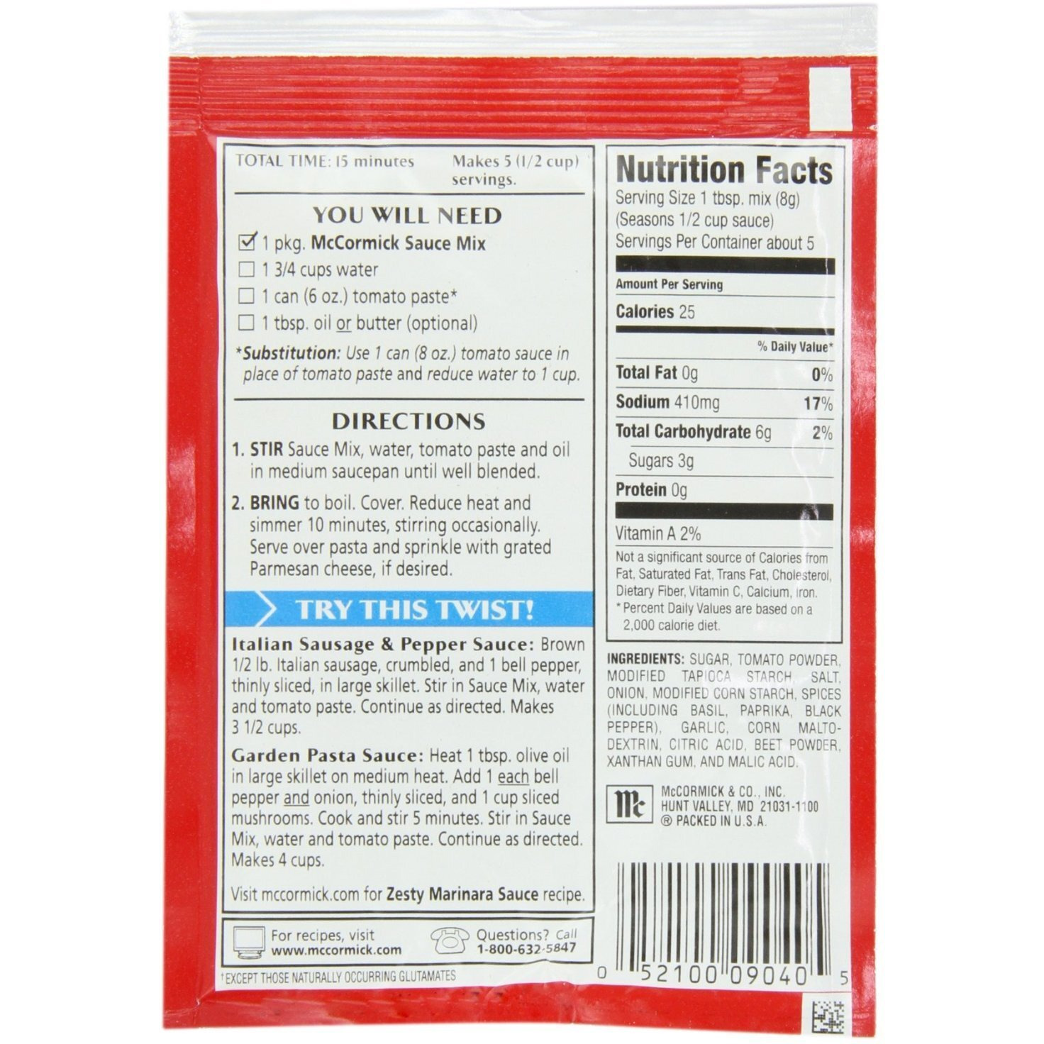 Mccormick Spaghetti, Thick & Zesty, 1.37 Ounce (3 Pack)