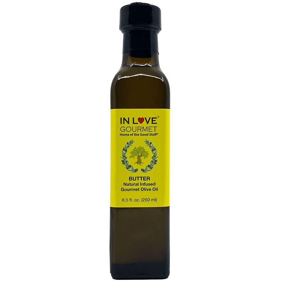 In Love Gourmet Extra Virgin Olive Oil Butter Natural Flavor Infused Gourmet Olive Oil 250Ml/8.5Oz Awesome Buttery Flavored Extra Virgin Olive Oil.