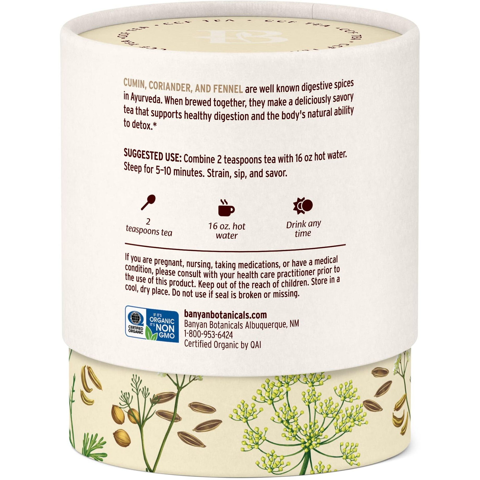 Banyan Botanicals Ccf Tea (Cumin, Coriander, Fennel) - Organic Digestion Tea - Traditional Ayurvedic Detox Tea For Supporting Digestion & Gentle Cleansing - 3.5 Oz - Non-Gmo Sustainably Sourced Vegan
