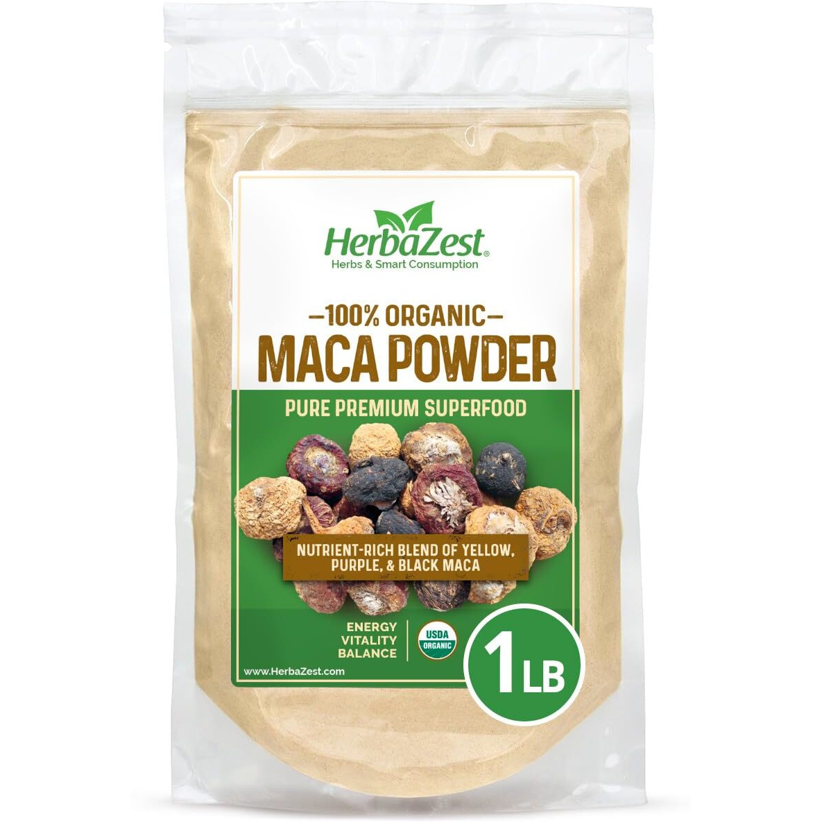 Herbazest Maca Powder Organic - 1 Lb - Usda Certified, Vegan & Gluten Free Superfood - Perfect For Smoothies, Juices, Baking, Yogurt & Cereal
