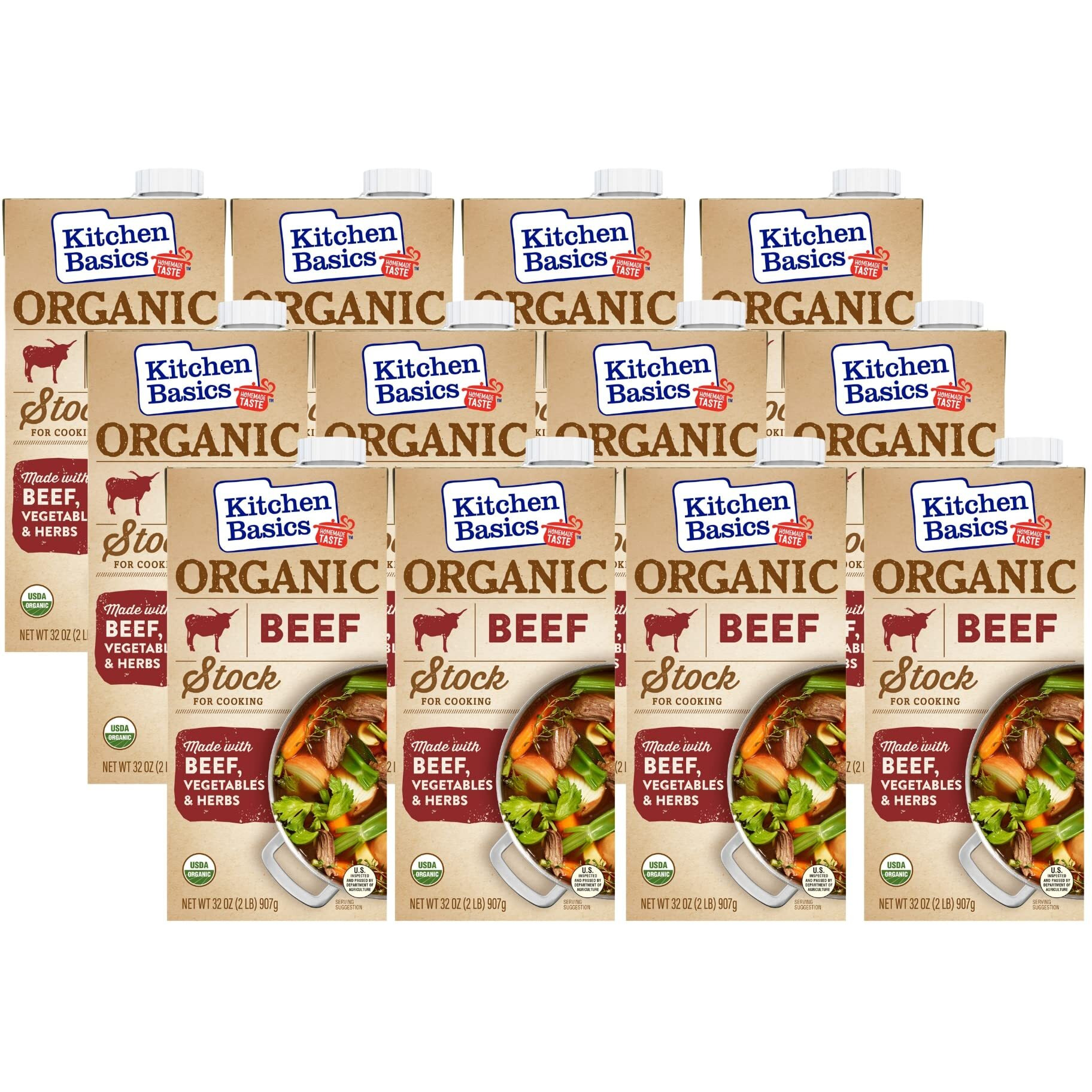 Kitchen Basics Organic Beef Stock, Heart Healthy, No Msg, Usda Certified Organic, Gluten Free, 32 Ounce (Pack Of 12)