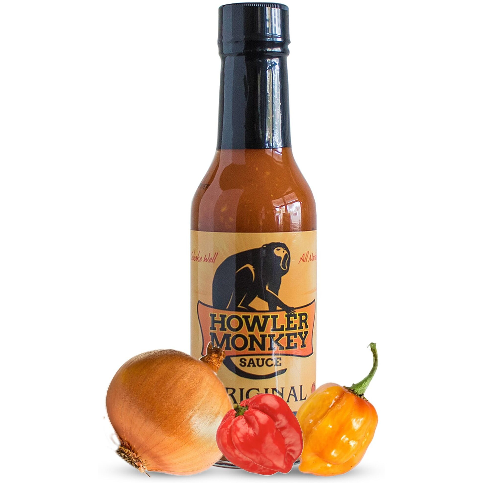 Howler Monkey Sauce Original - Panamanian Style Hot Sauce By Aji Chombo Peppers From The Caribbean - Gluten-Free, No Carbs, Low Sodium - Spice Up Any Dish, Soups, Or Marinades - 1-Pack 5Oz Bottle