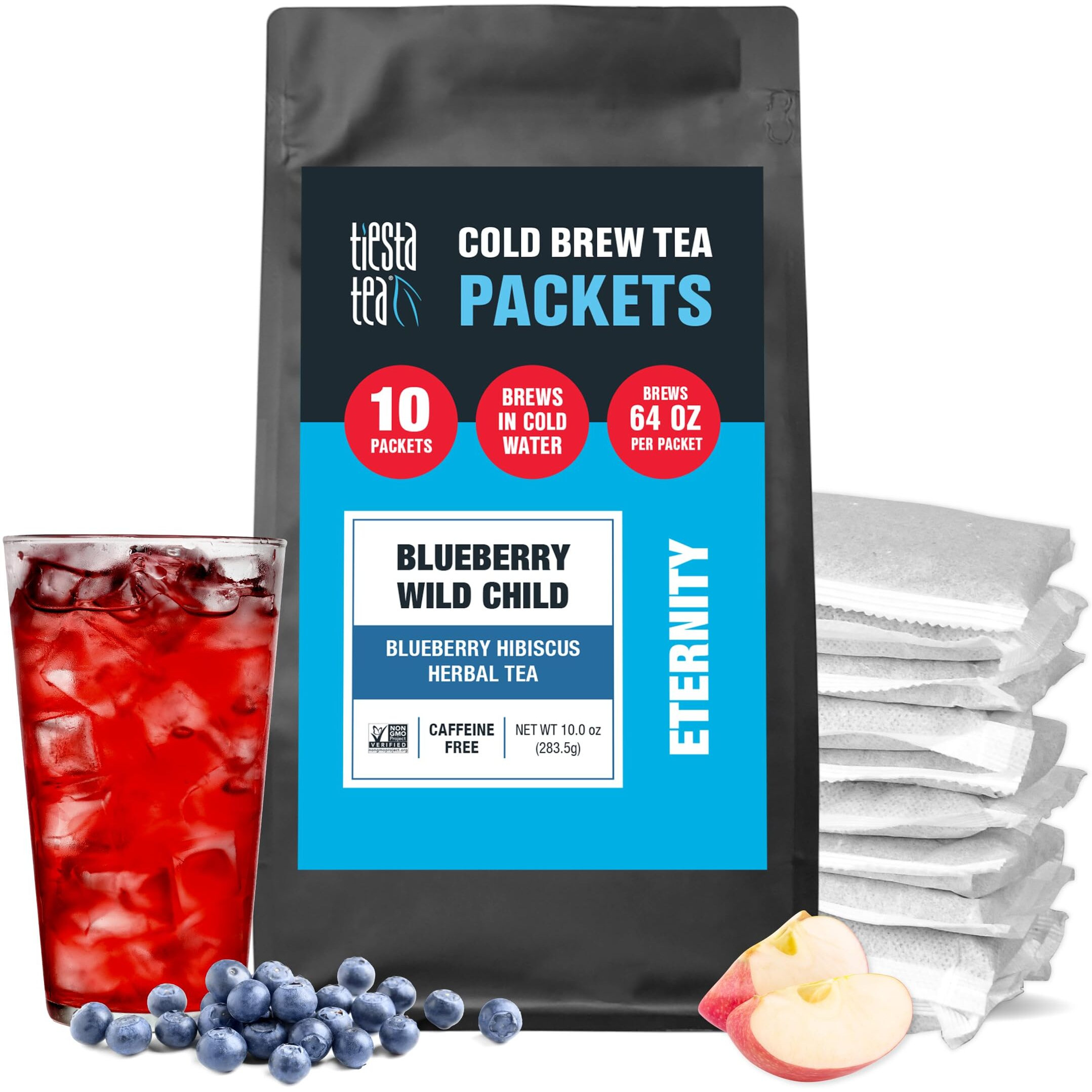 Tiesta Tea - Blueberry Wild Child Cold Brew - Blueberry Hibiscus Herbal Tea - Loose Leaf Tea Blend - Non Caffeinated Iced Tea - Cold Brew Tea Packets - Brews 64 Oz Of Pitcher Per Bag (Pack Of 10)