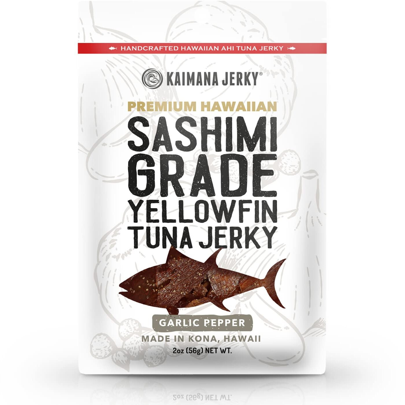 Kaimana Ahi Tuna Jerky Garlic Pepper 2 Ounce - Soft And Tasty - Premium Fish Jerky Made In The Usa. High In Omega 3's, All Natural And Wild Caught