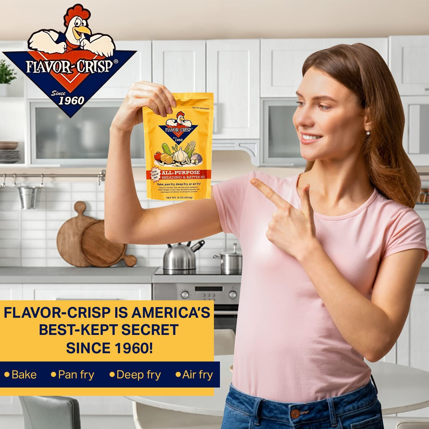 Flavor-Crisp All-Purpose Breading & Batter Mix For Chicken, Fish, Vegetables, Pork, Seafood, Shrimp & Other Meats - Seasoned Deep Fry Batter - Great For Air Fryer